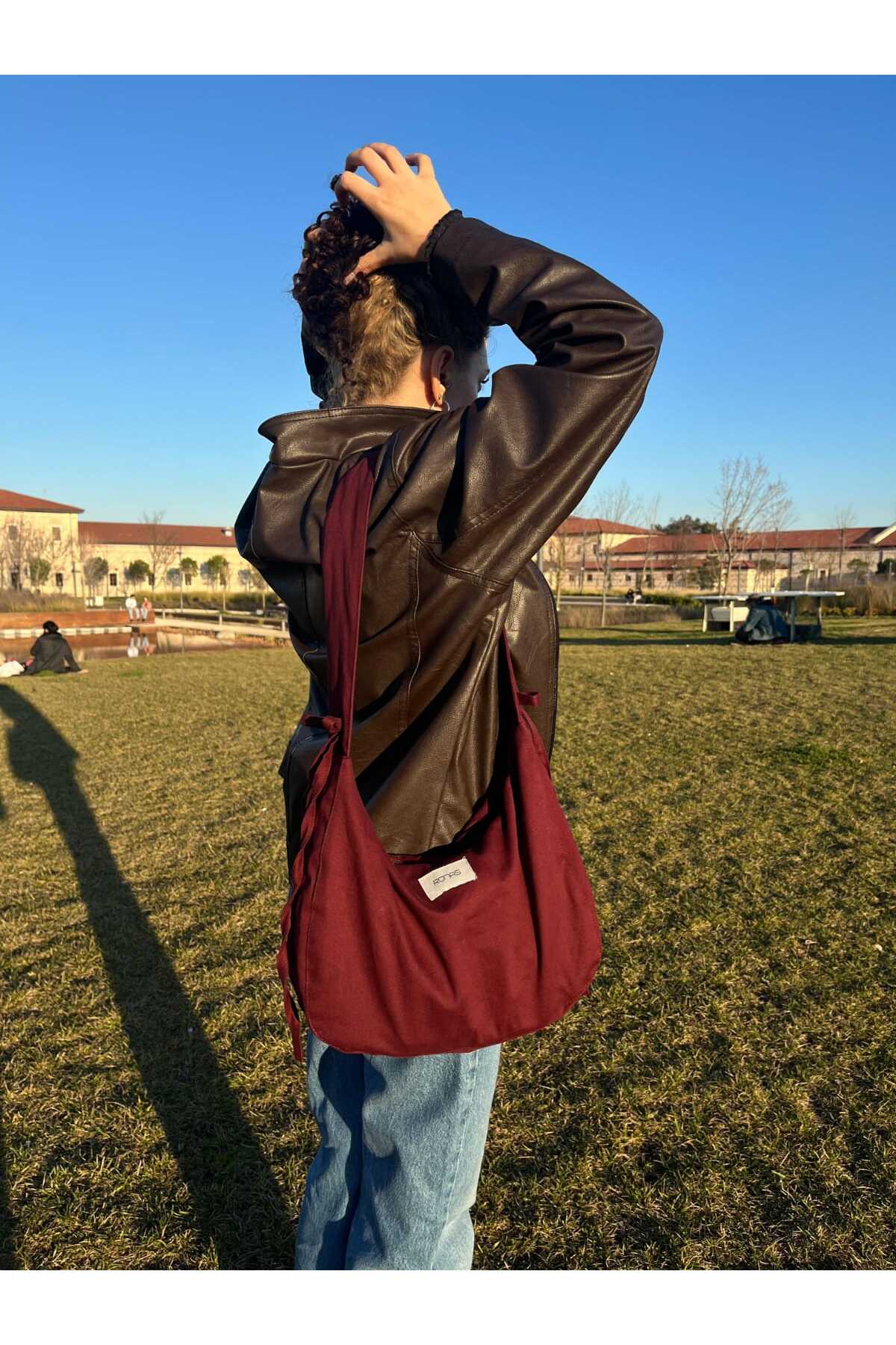 RONASBAG  Bow Bag Bordo Kadın Astarlı Içi Gözlü Fiyonk Detaylı Fermuarlı Baget Kol Çantası - Görsel 4