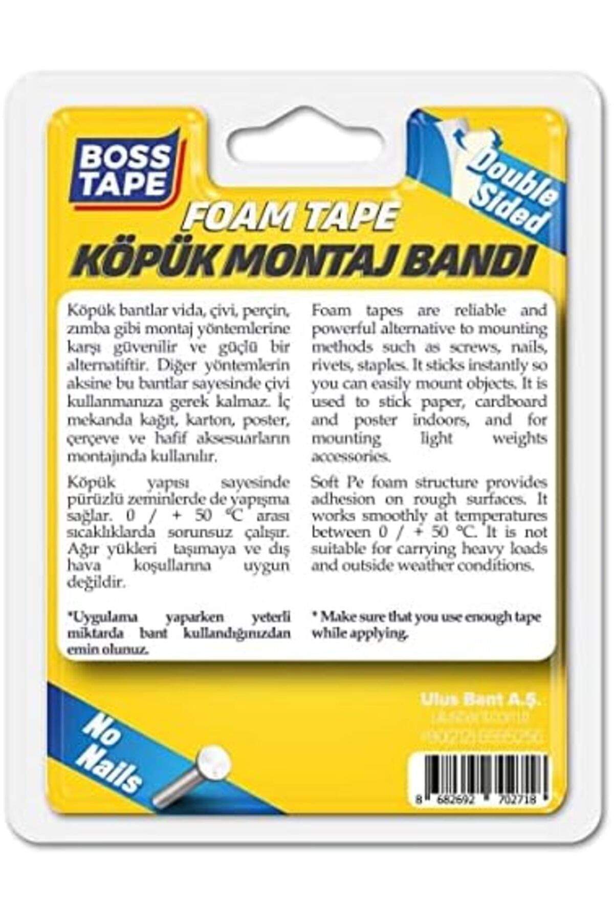 STOREMAX Erhnshp Bandı 19mmx2mt Aksesuar Yapıştırma Köpük Montaj 5 KG Tape Yeni rnbuyshop 995340