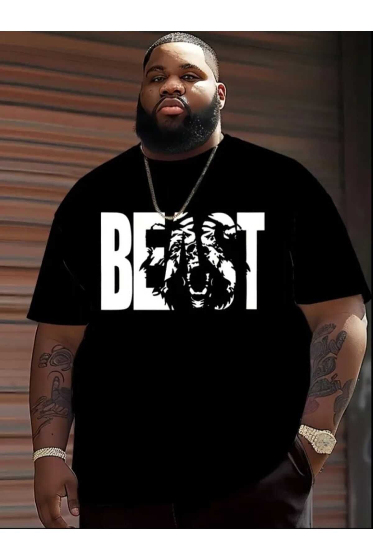 PUNIX BÜYÜK BEDEN BEAST BASKILI ŞIK SPOR YÜKSEK KALİTE PAMUKLU YUMUŞAK RAHAT KALIP BATTAL T-SHIRT