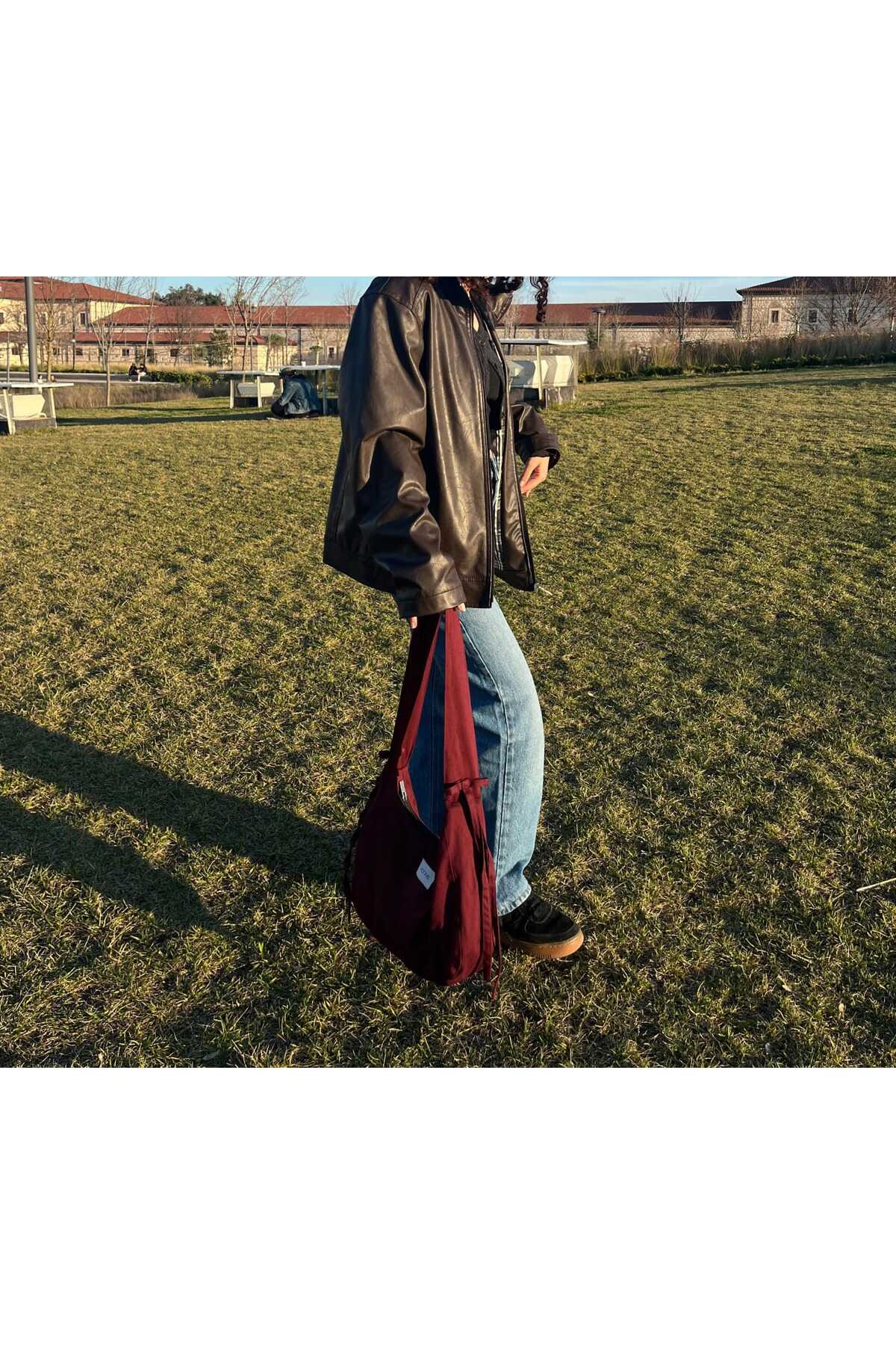 RONASBAG  Bow Bag Bordo Kadın Astarlı Içi Gözlü Fiyonk Detaylı Fermuarlı Baget Kol Çantası - Görsel 5