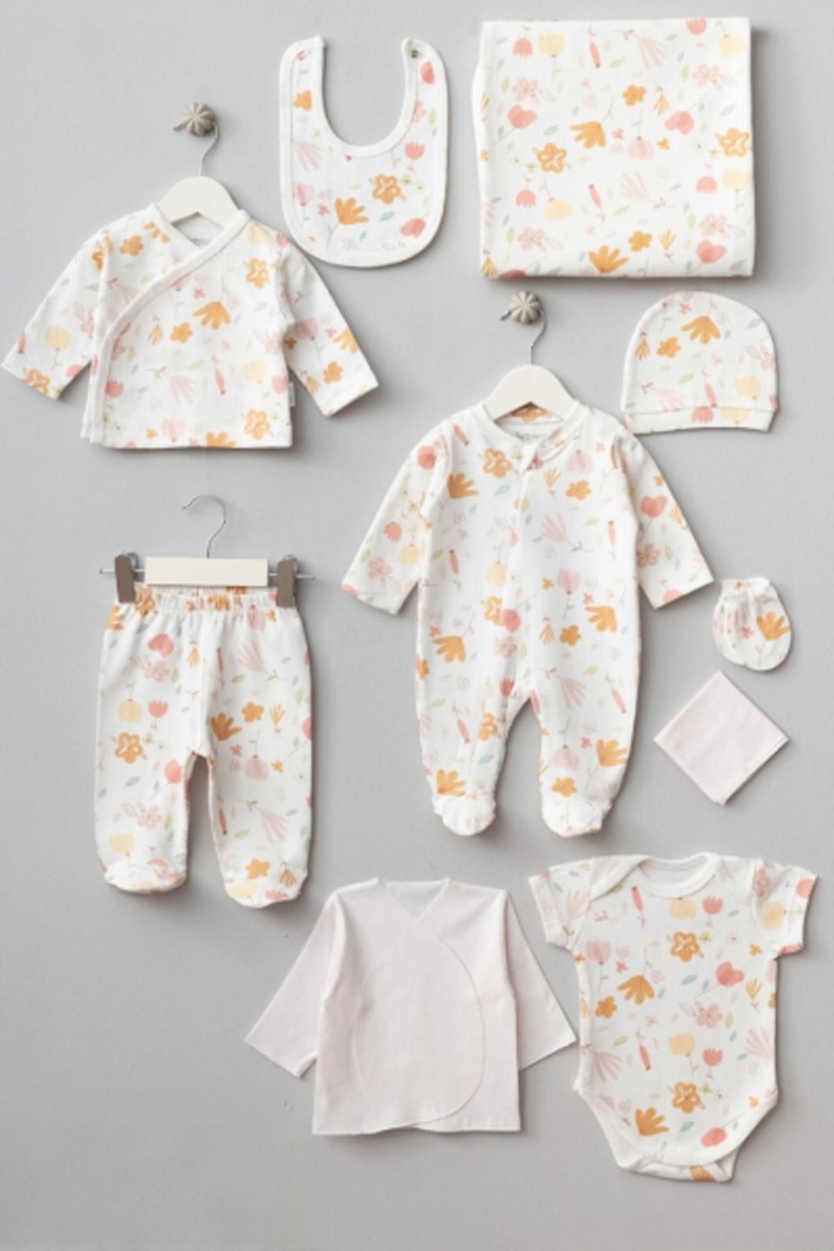 Bebitof-Floral Patterned 10-Piece Hospital Discharge Bodysuit Set 1