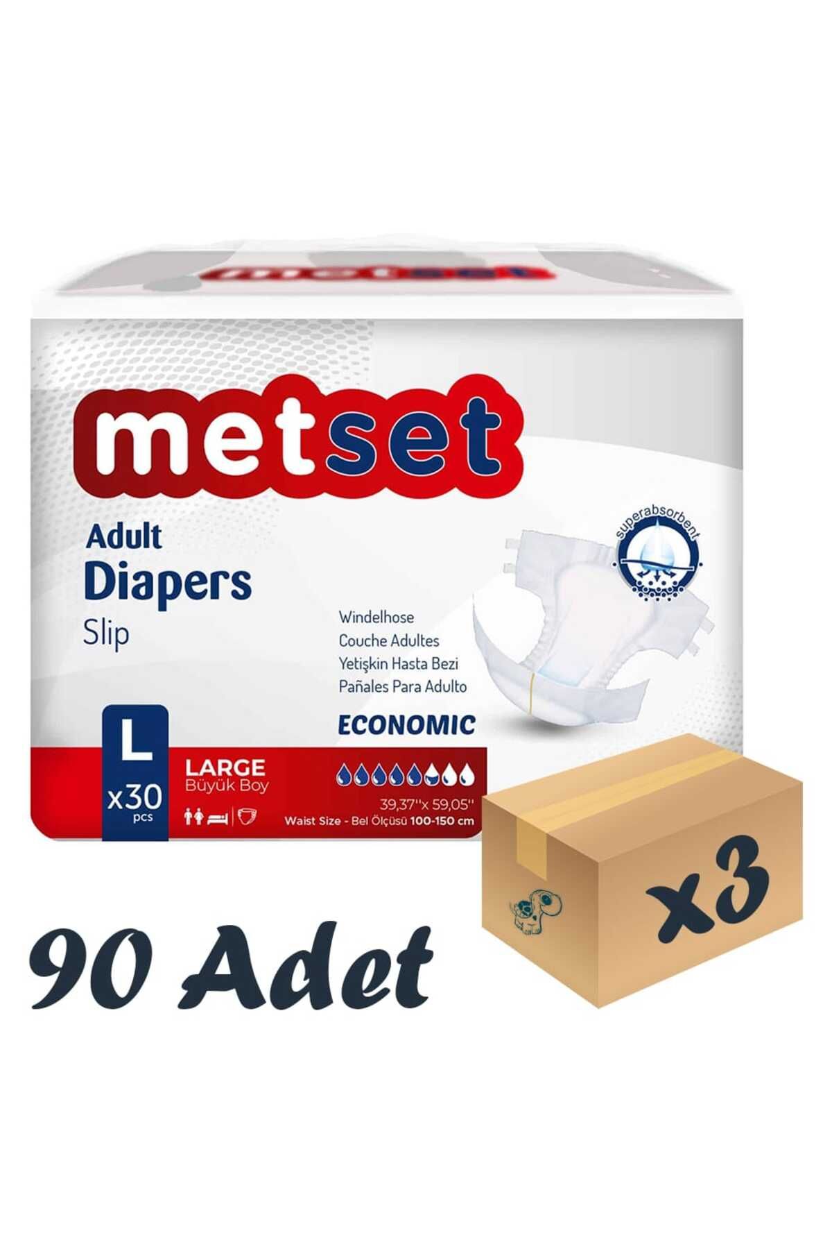 Metset Ekonomik Bel Bantlı Yetişkin Hasta Bezi 5,5 Damla Large Büyük Boy 30'lu 3 Paket 90 Adet