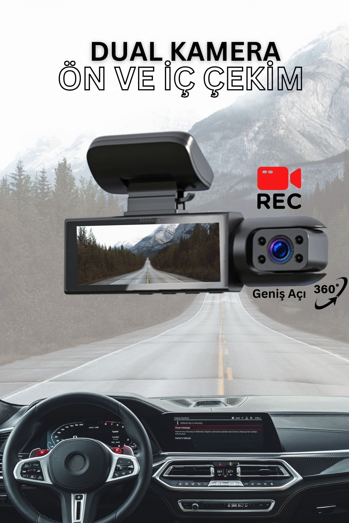 Abbruch Araç İçi Kamera Lcd Ekran 2 Kameralı Geniş Açı 1080p G-Sensör Gece Görüşlü Dashcam