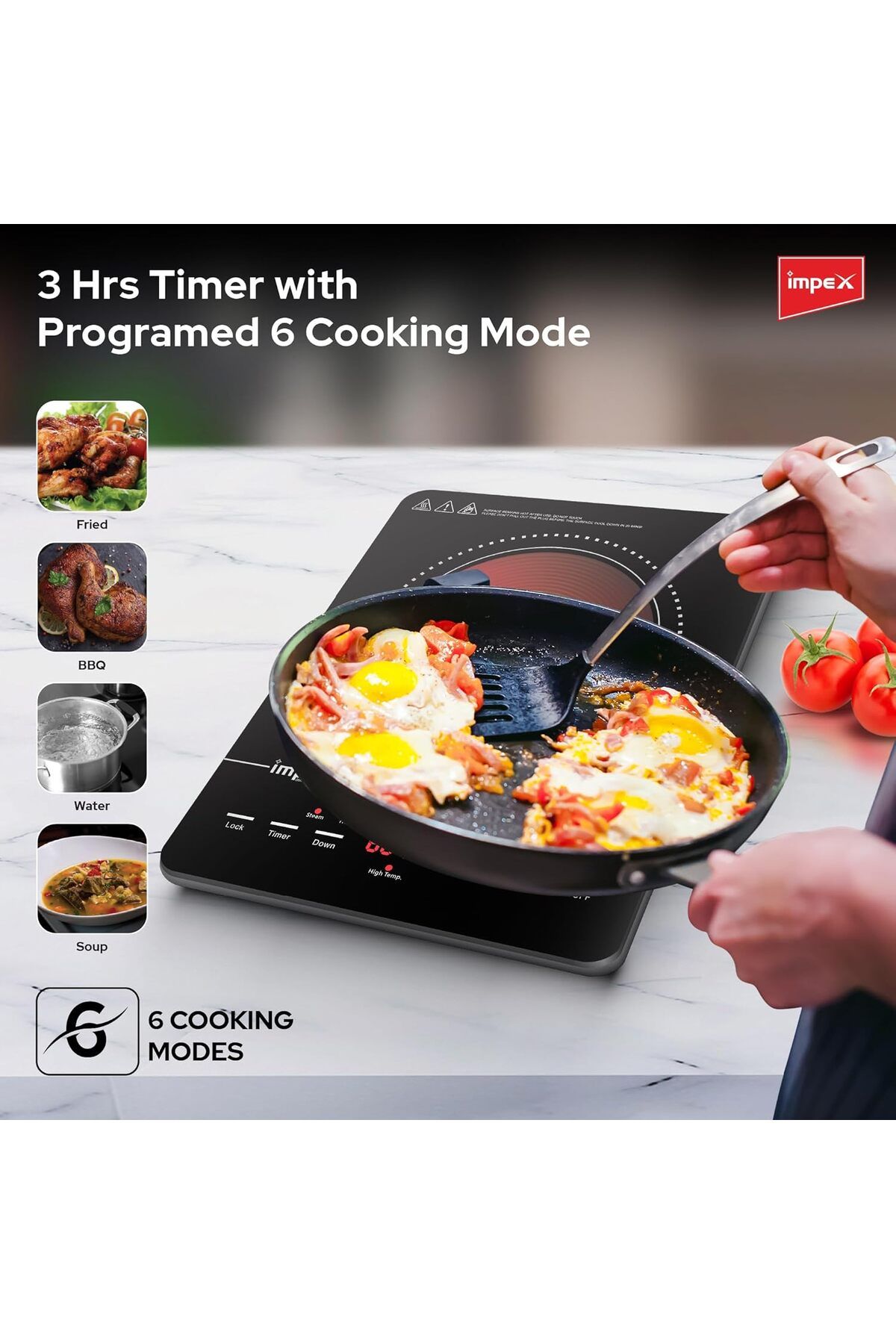 İMPEX-Impex Infrared Cooktop With 4 Digit LED Display 10 Temperature Settings, 6 Mode 2000W 3
