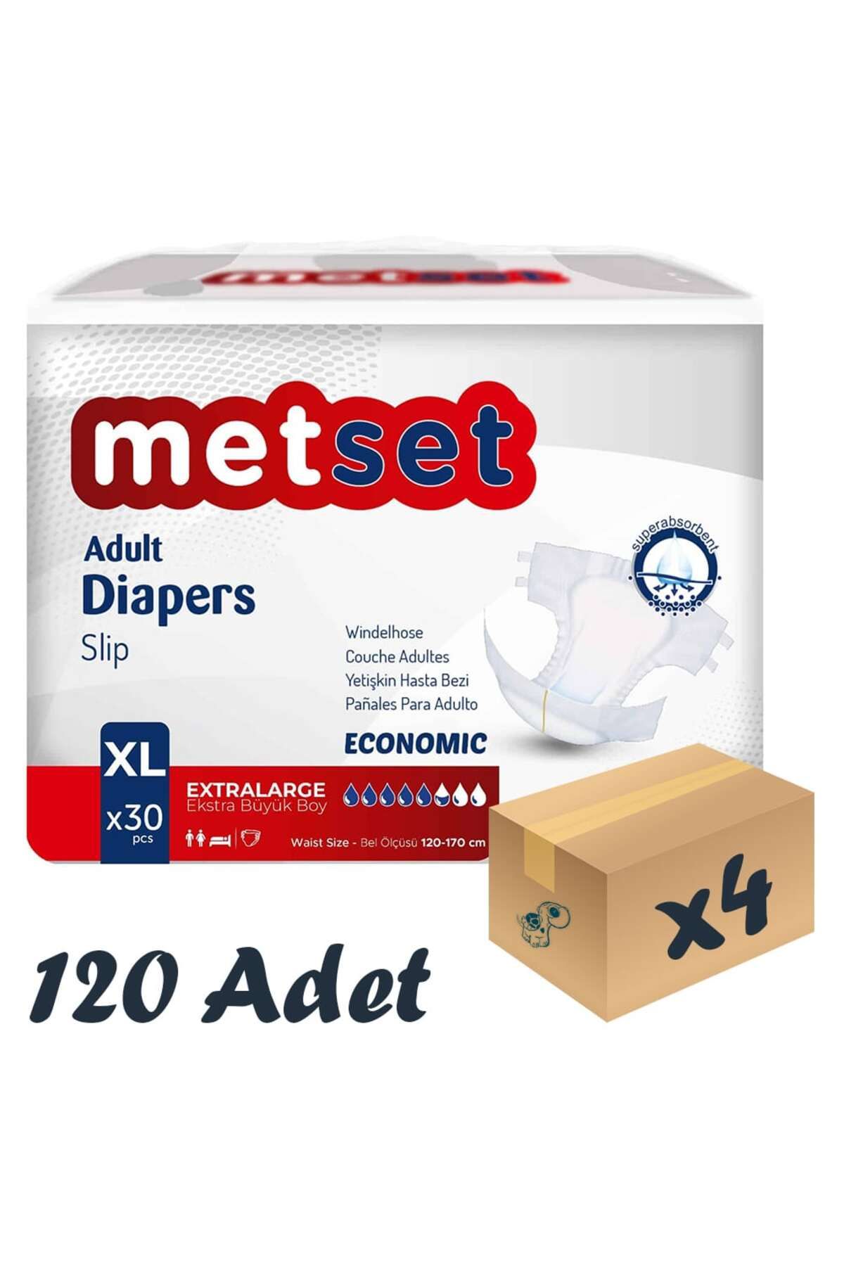 Metset Ekonomik Bel Bantlı Yetişkin Hasta Bezi 5,5 Damla XLarge En Büyük Boy 30'lu 4 Paket 120 Adet