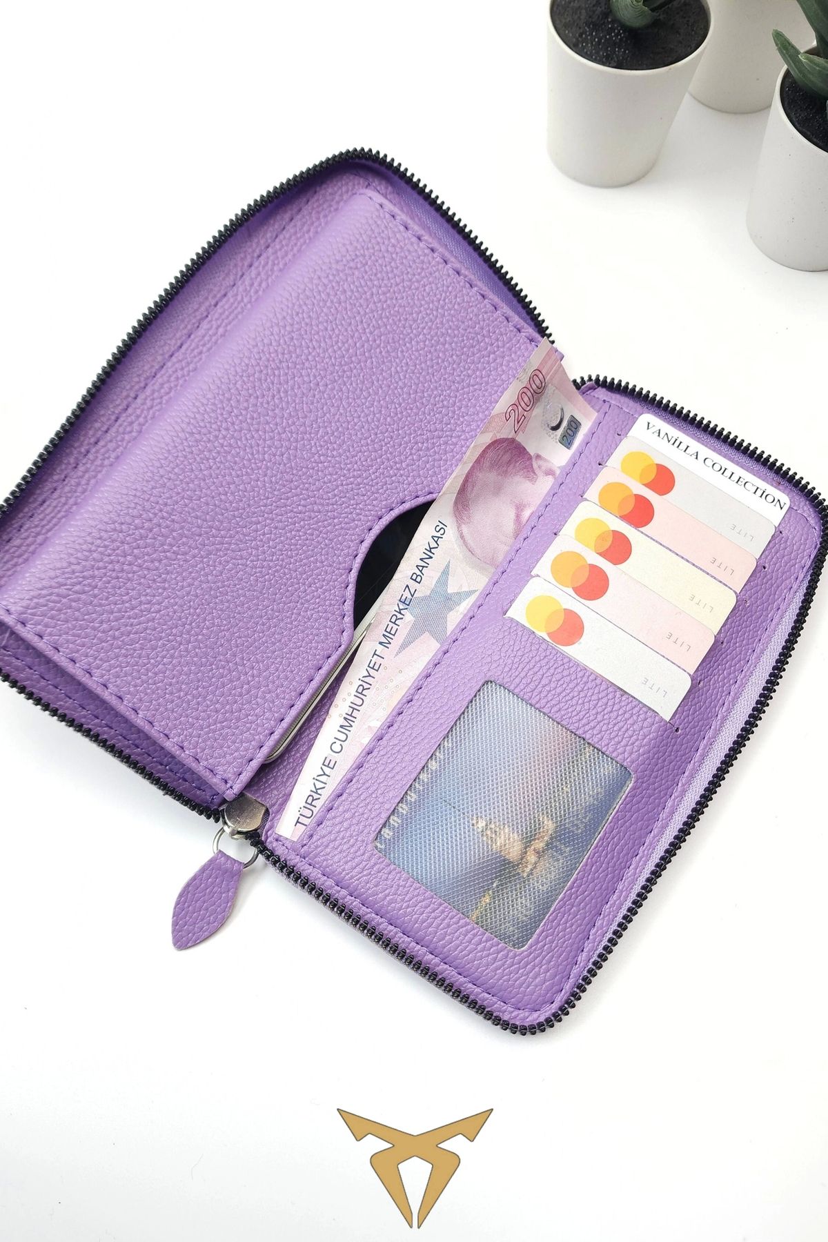 کیف پول زنانه قسمت تلفن LILA COLOR WALLET چرمی PORTFOLIO CARD HOLDER LONG VANİLLA COLLECTİON