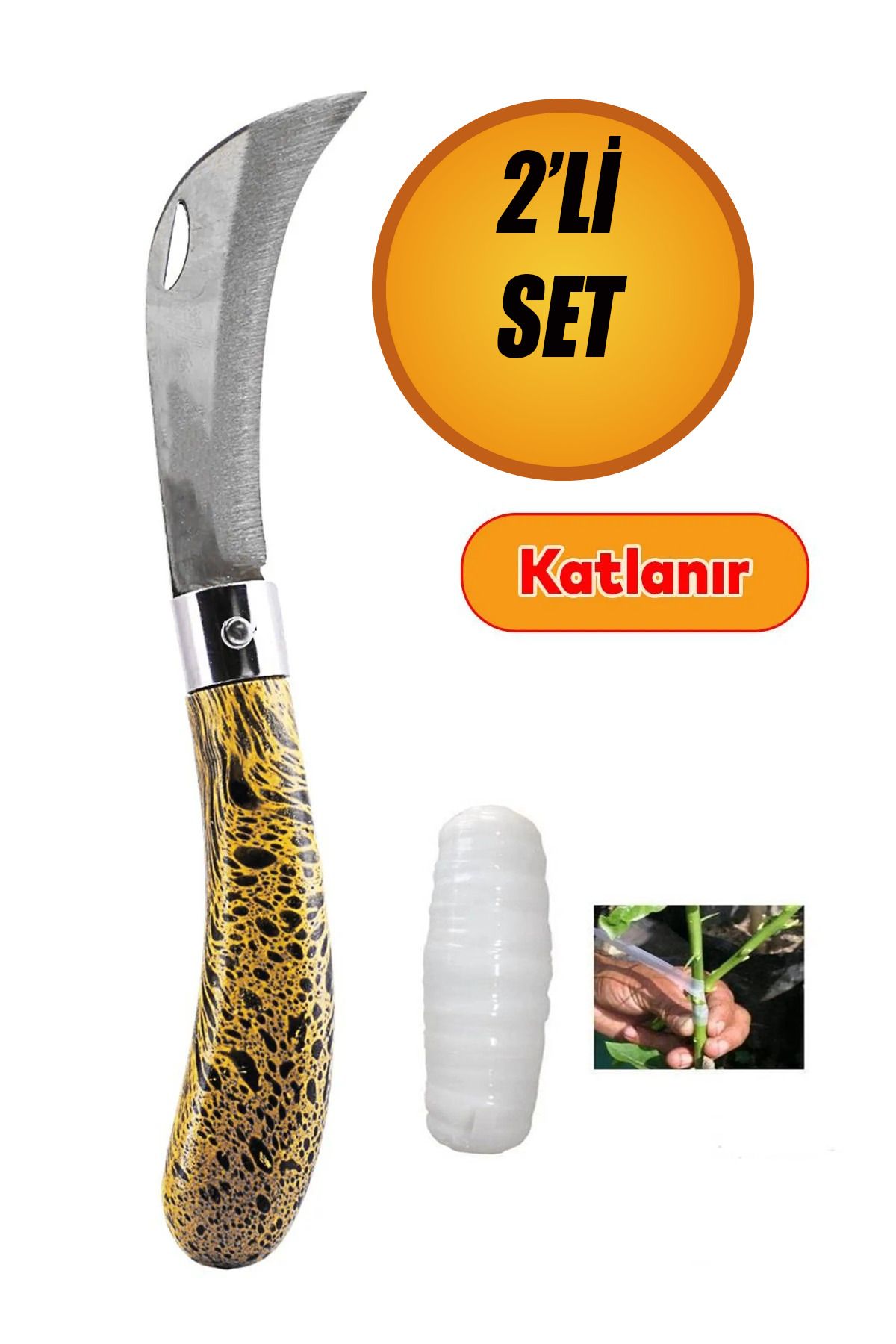 NUBLADO Aşı Bıçağı Eğri Uçlu Bağ Bıçağı Ara Çakı + Aşı Bandı (2’Li SET).