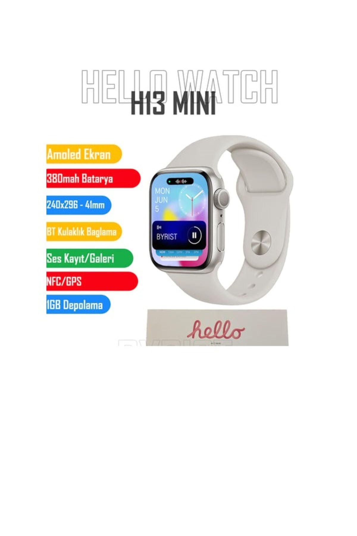 asfteknoloji Hello Watch H13 Mini 1.75" TFT Ekran 41mm Kasa 1GB Depolama/Galeri/NFC Çift