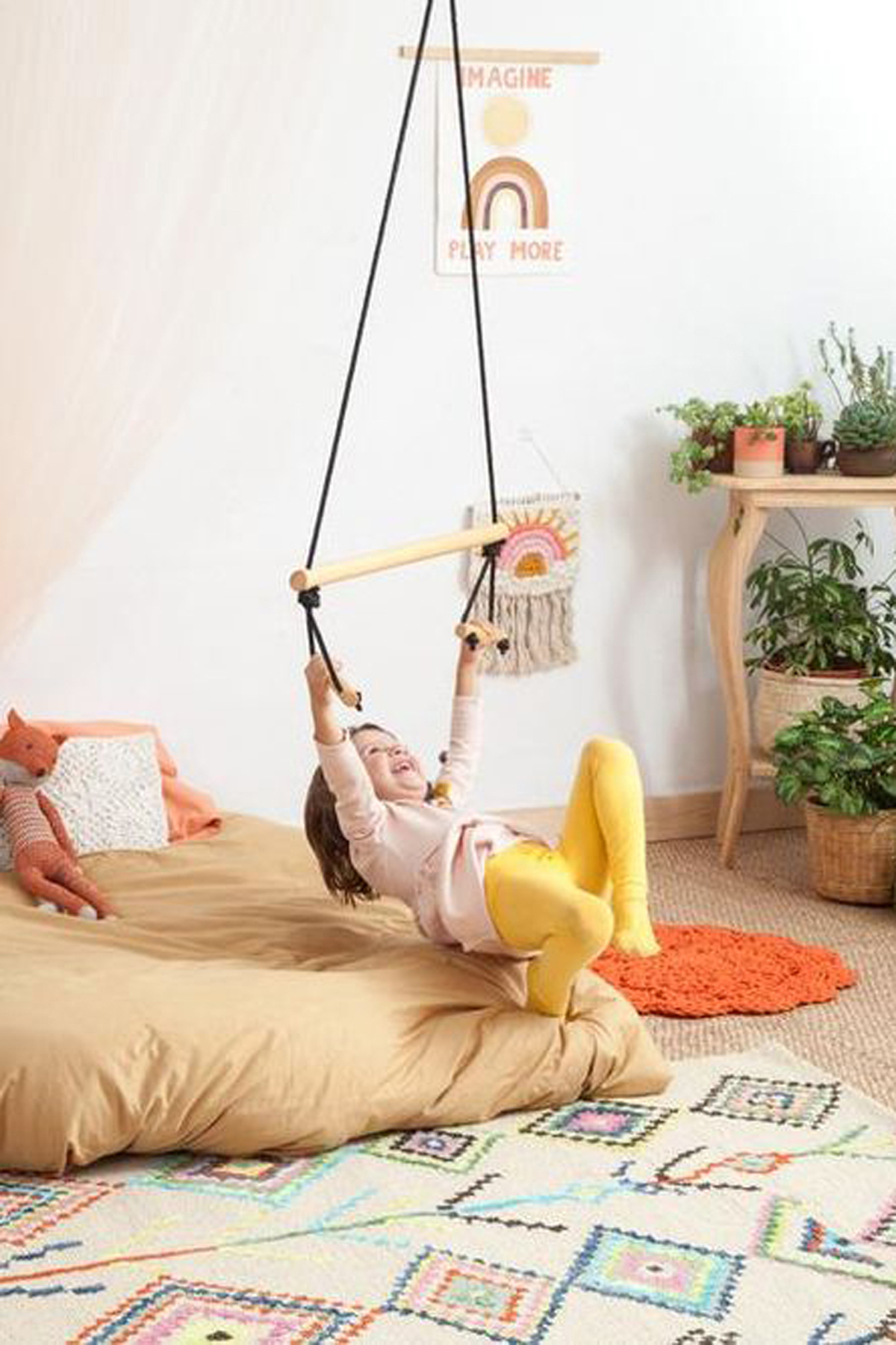 Nurnivus Trapez Ahşap Duyusal Salıncak Çocuk Aktivite Jimnastik Yoga Gelişim Salıncağı Çok Renkli fotoğrafı 2 (önizleme)