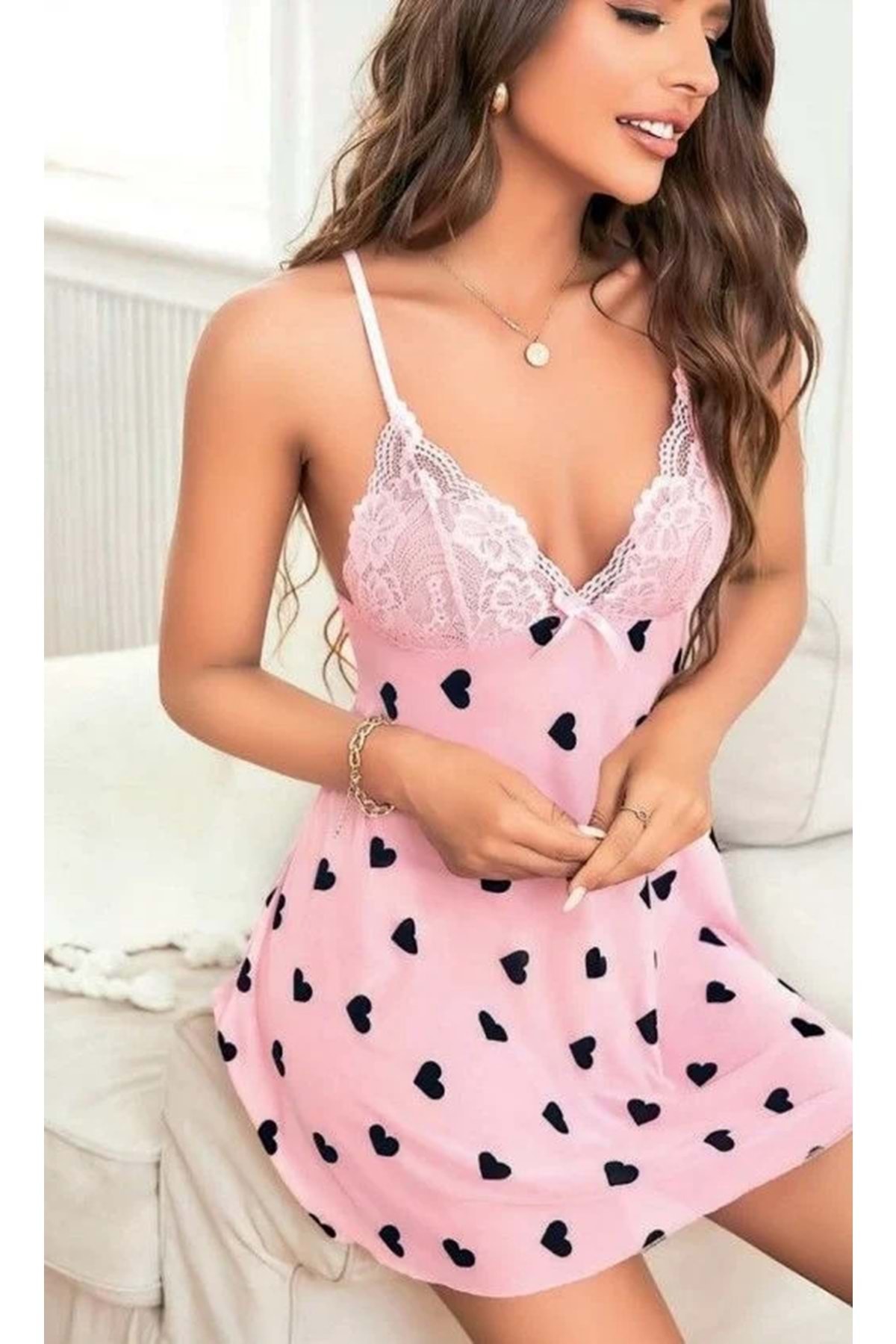 HOTFLİRT NL 3703 Kalpli Gecelik PEMBE