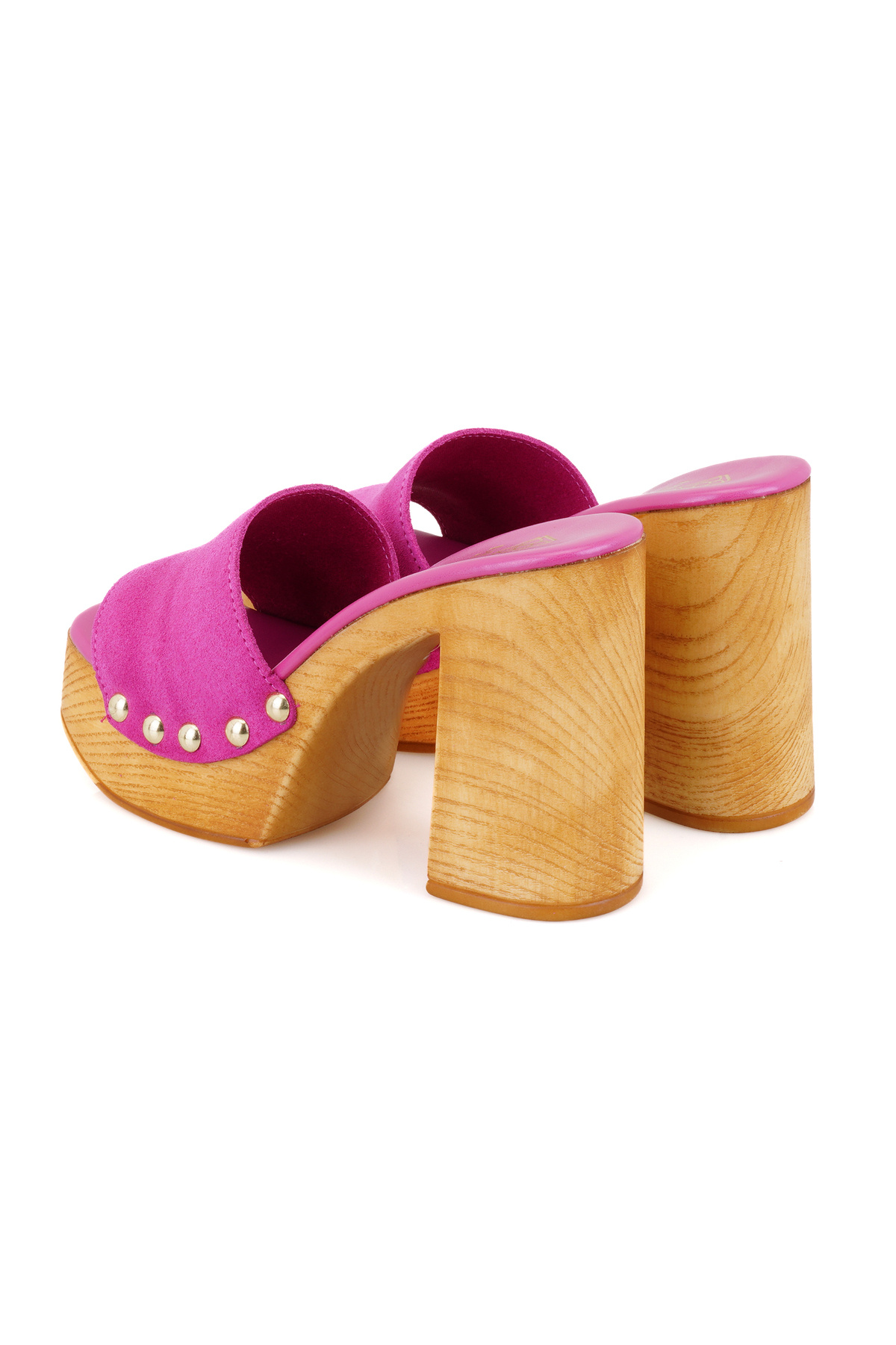 Desa-Women's Pink Platform Heeled Suede Leather Slippers 5