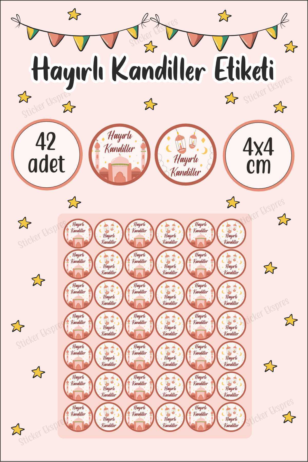 Sticker Ekspres Somon Ve Soft Pembe Renklerde Hayırlı Kandiller Etiketi Mübarek Günler Kandil Sticker