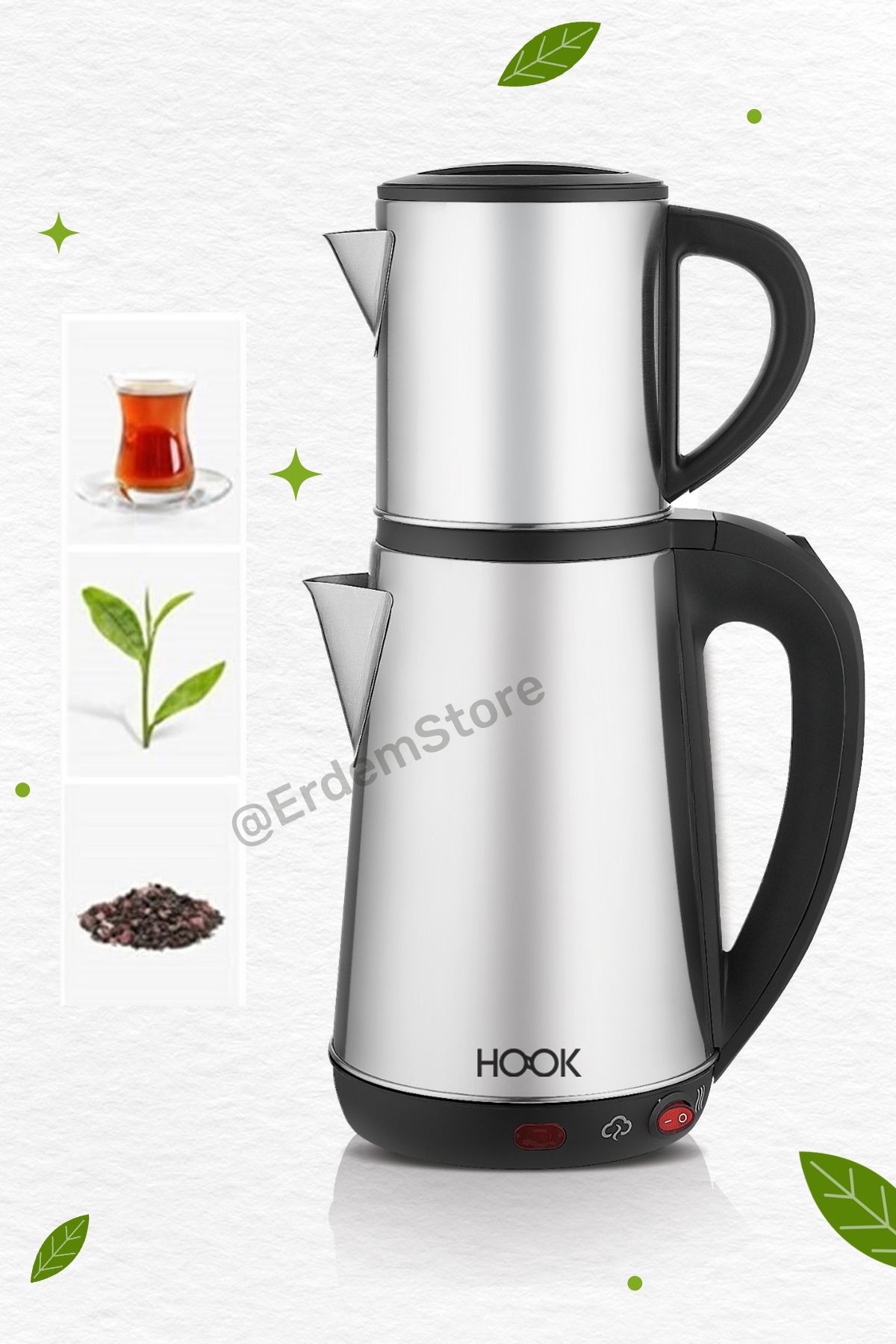 Hook By Troya Inox Çaycı Elektrikli Çay Makinesi Kaliteli Paslanmaz Çelik Filtre (1.8L - 1500W)