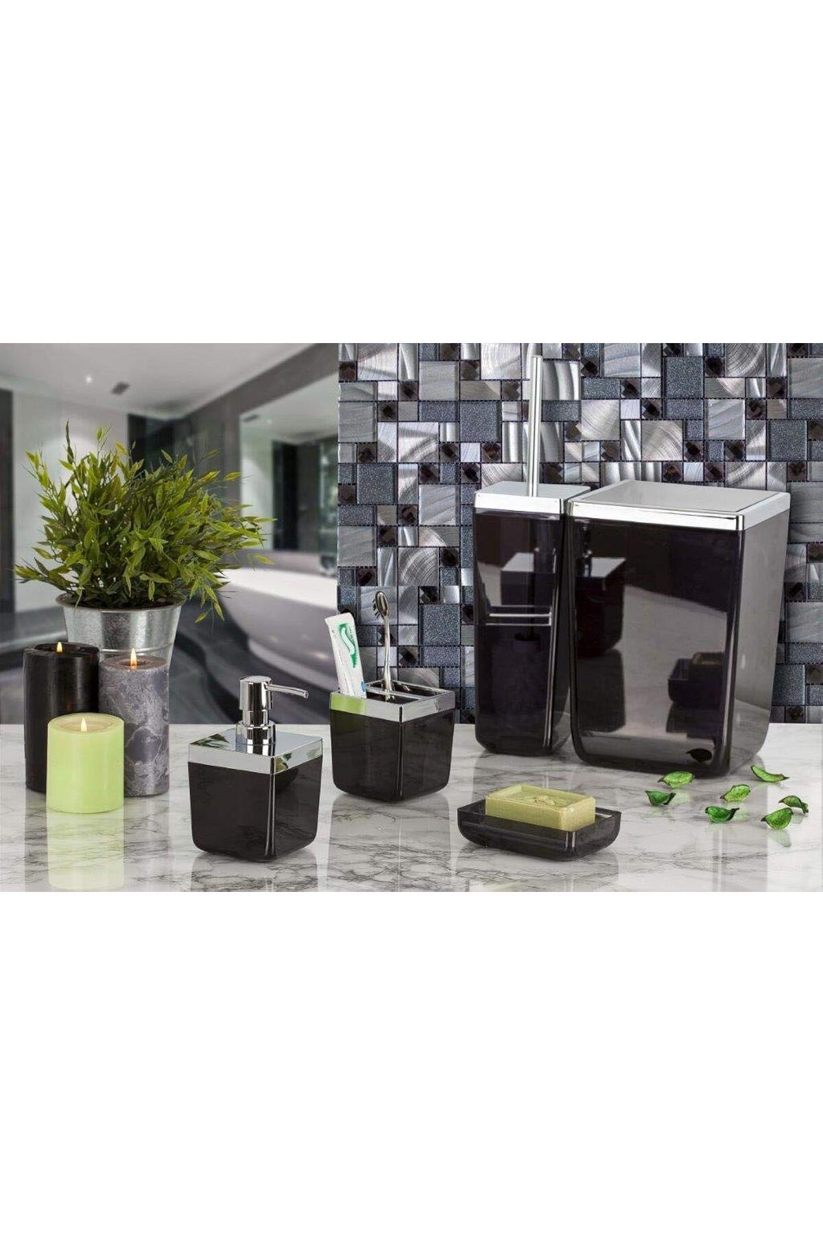 yenibagshop Toskana Banyo Seti/Şeffaf Siyah
