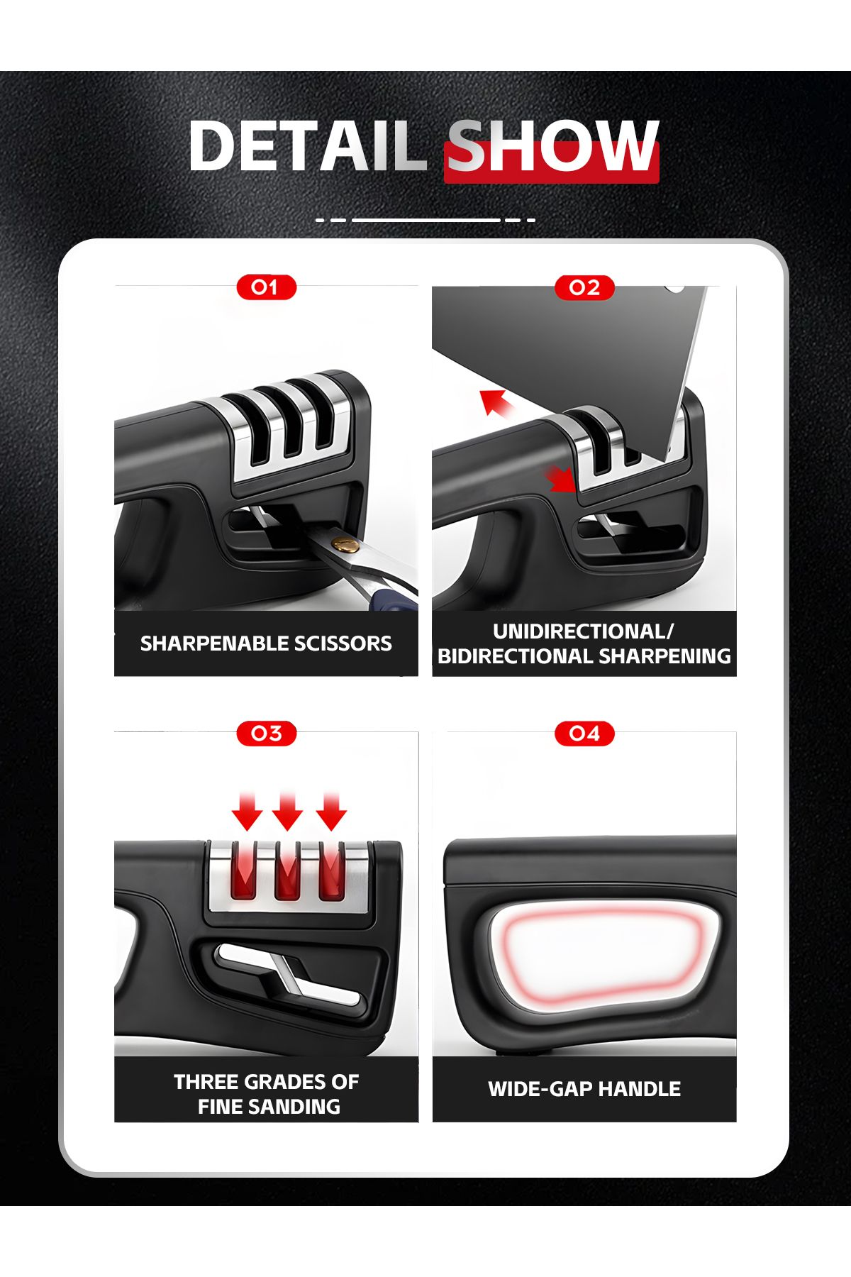COOYA-4-In-1 Versatile Knife Sharpener, With Removable Blade, 4 level System, Kitchen Tool for Sharpen 6