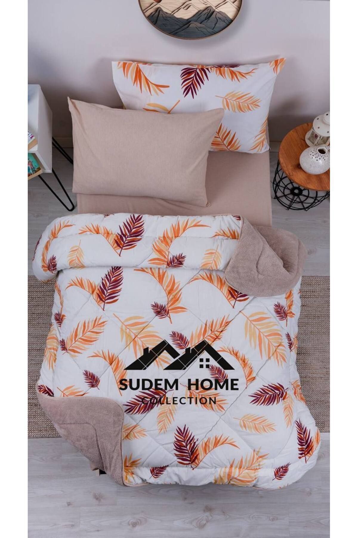 Sudemhome-Welsoft Single Soft Sleeping Set - Double Sided, Beige Feather (with Elastic Scarf) 4