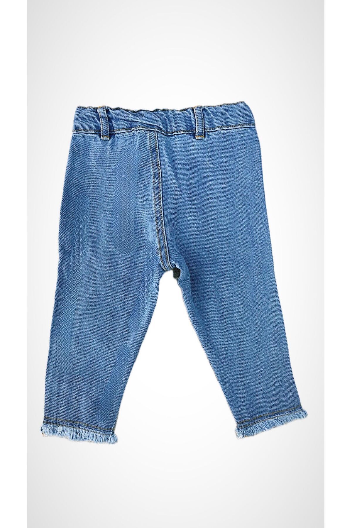 minny max Çocuk Jean Denim Kot Pantolon Yırtık Ve Paça Kesik Detaylı Beli Ayarlanabilir Lastikli fotoğrafı 3 (önizleme)