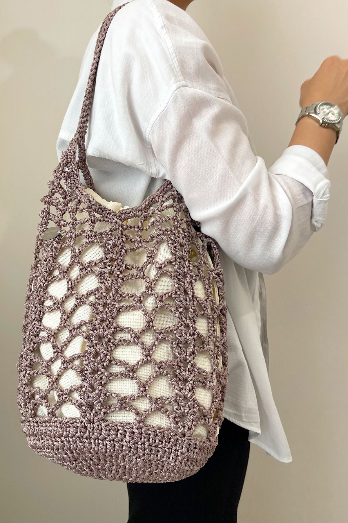FOLD-مكرامية بوليستر لامعة رقم: 4 رمادي 062 خيط مكرامية بوليستر 2 مم - 200 جرام - 230 م Supla Ip Bag Rope 2
