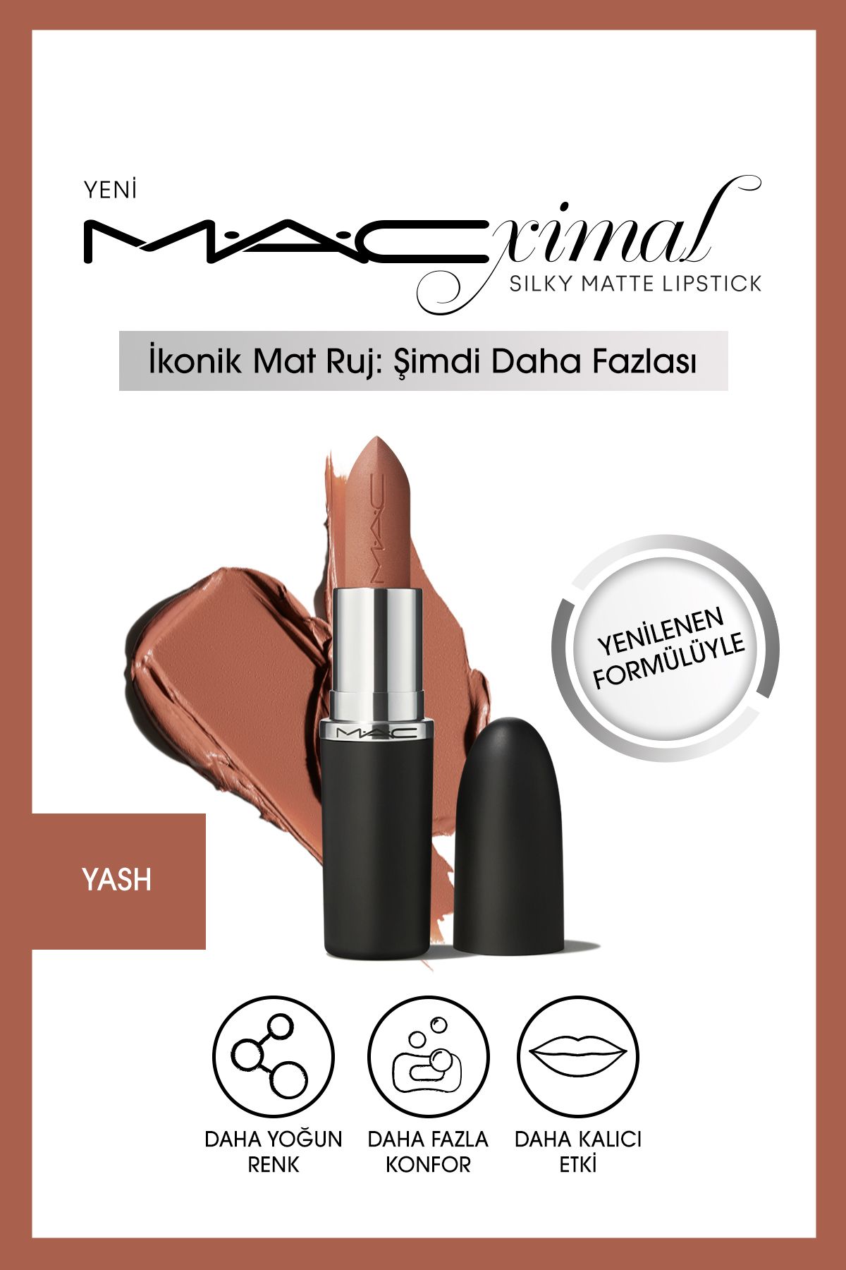 M.A.C Silky Matte Lipstick Nemlendirme Etkili Yoğun Renk Sağlayan Ruj-YASH 3.5GM