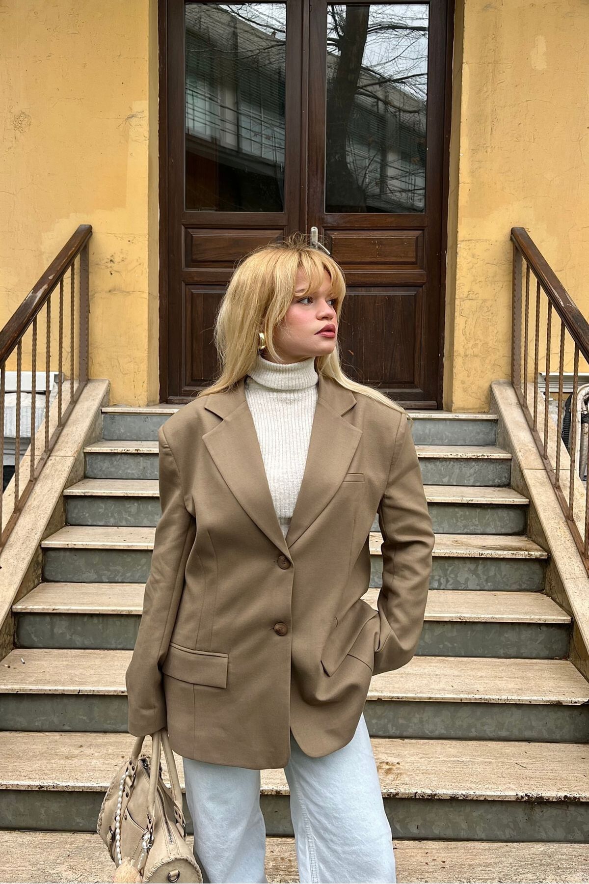 Bases-Jachetă blazer oversize bej închis 7