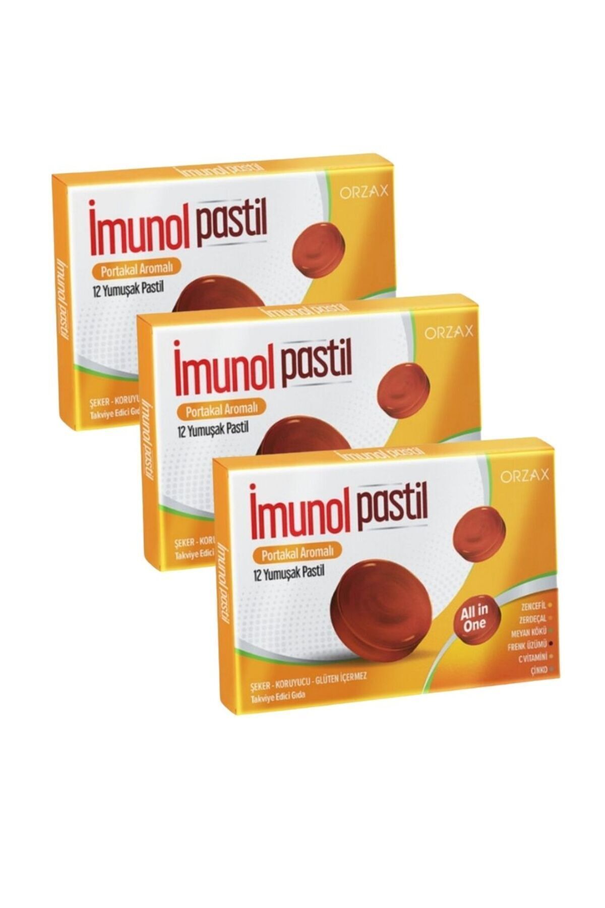 İmunol İmunol Portakal Aromalı 12 Pastil x 3 Adet