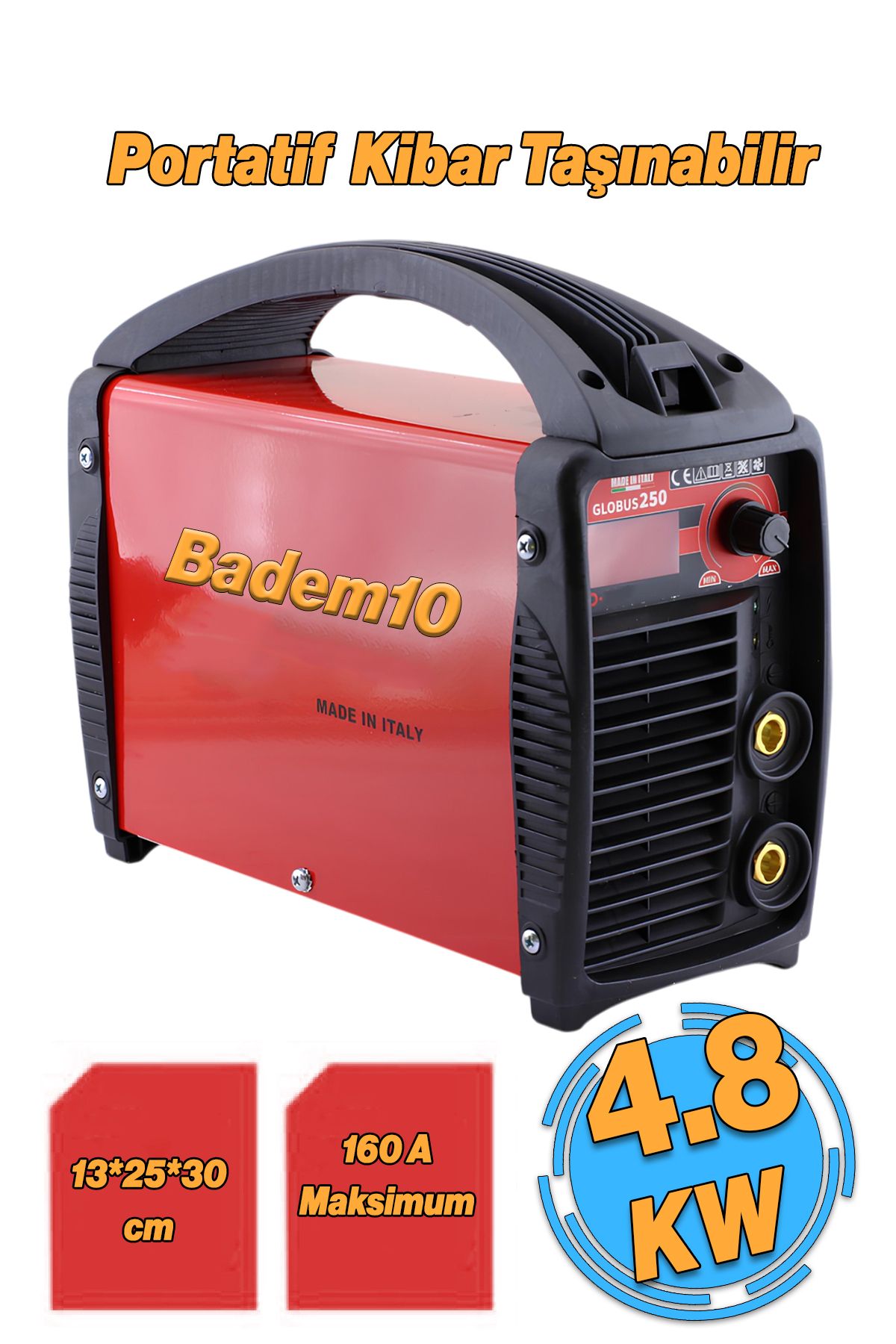 Badem10 İnverter Demir Metal Kaynak Makinesi 160 Amper 4.8 KW Makina Kaynağı Bazik Elektrot Pens Maske