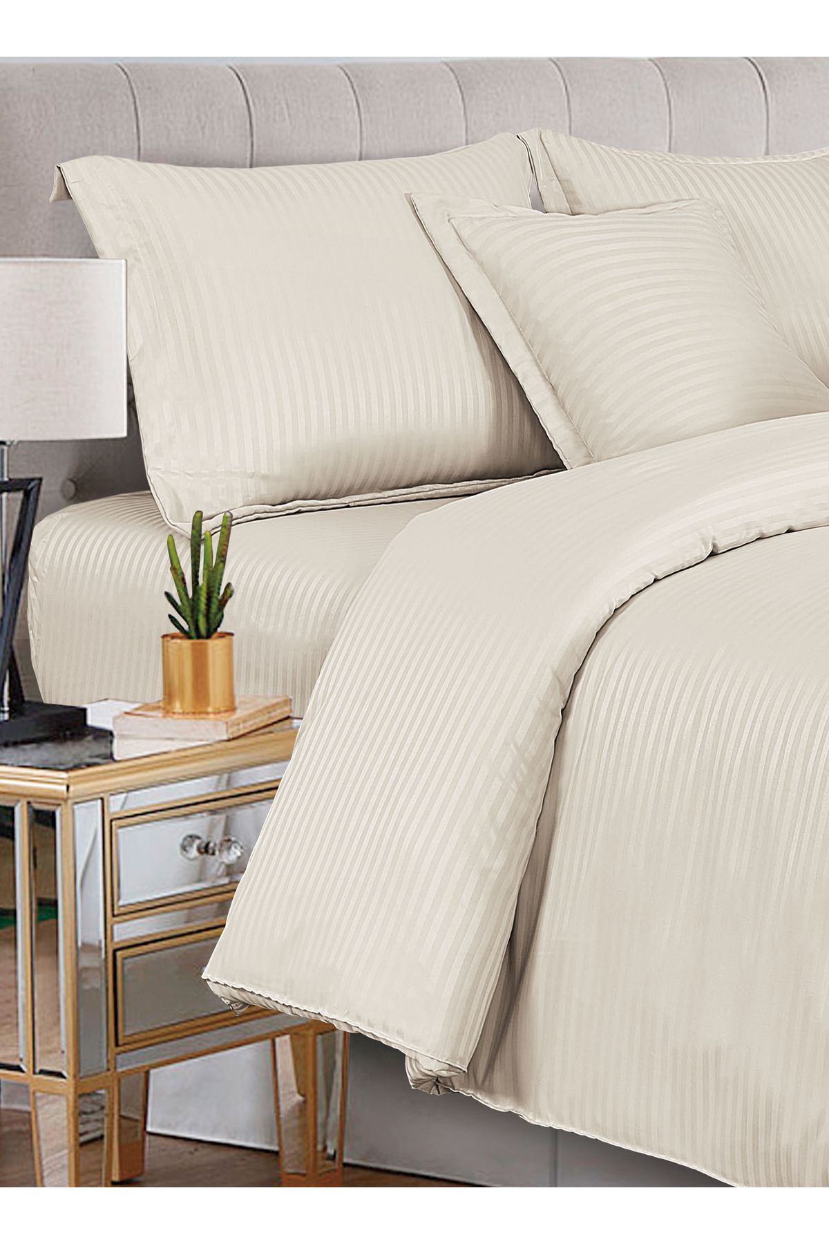 Generic-Hotel Stripe soft Comforter Set, Single Size (160X210 CM) 4 Pieces, Horizontal Striped Pattern 6