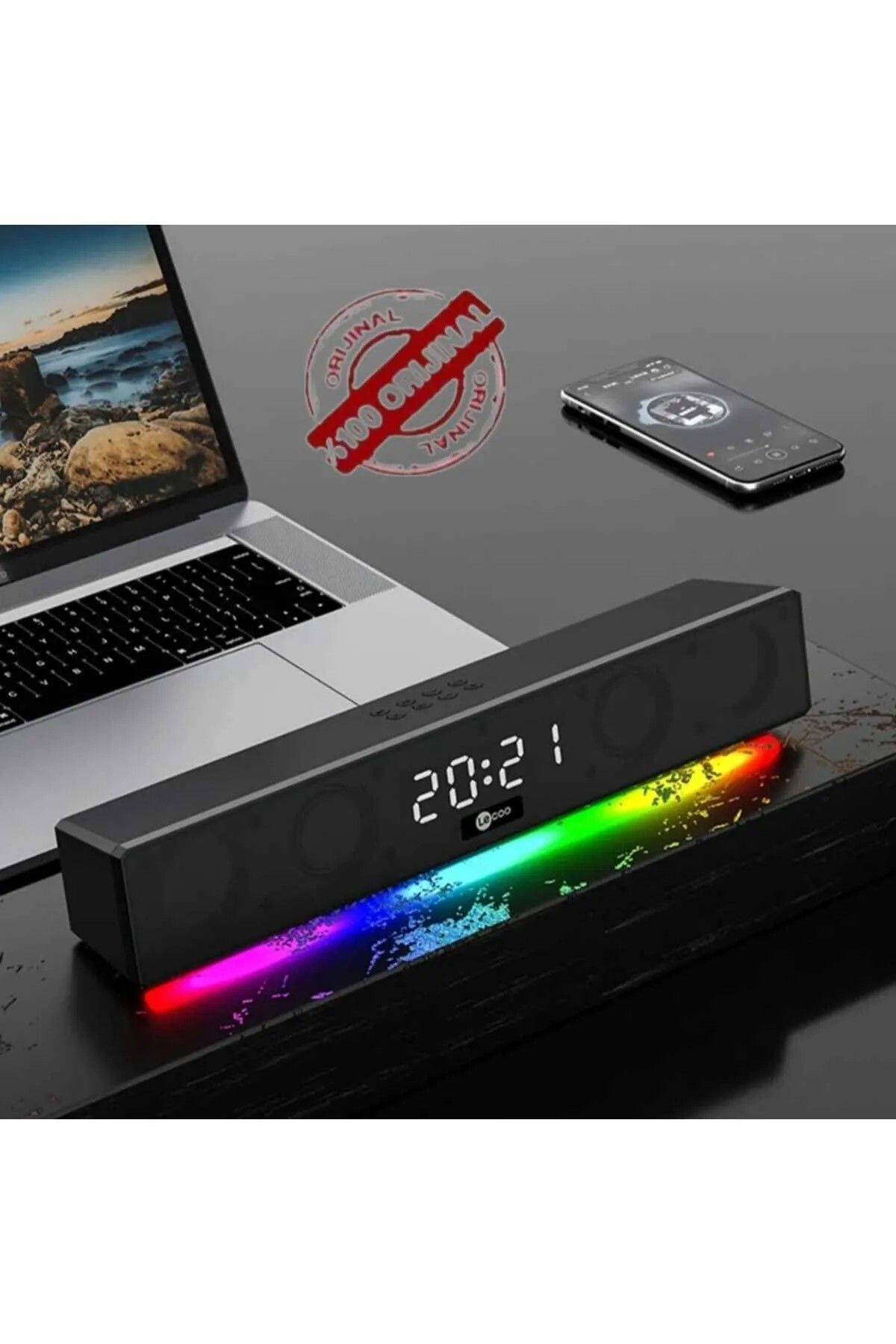 fts elektronik LENOVO Lecoo DS103 RGB Bluetooth Stereo Saat/Alarm 10W Soundbar Speaker Siyah (ORJİNAL)