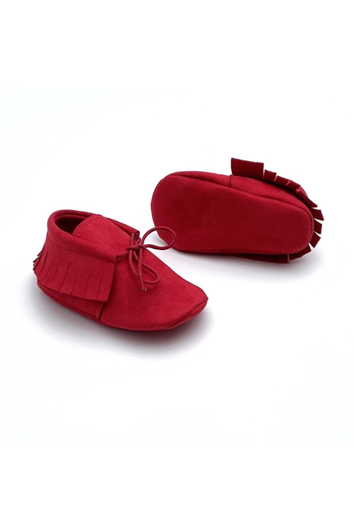 TUĞRA CENTER-Baby Tuğra Handmade Lace-up Moccasin Booties Baby Shoes - Red 2