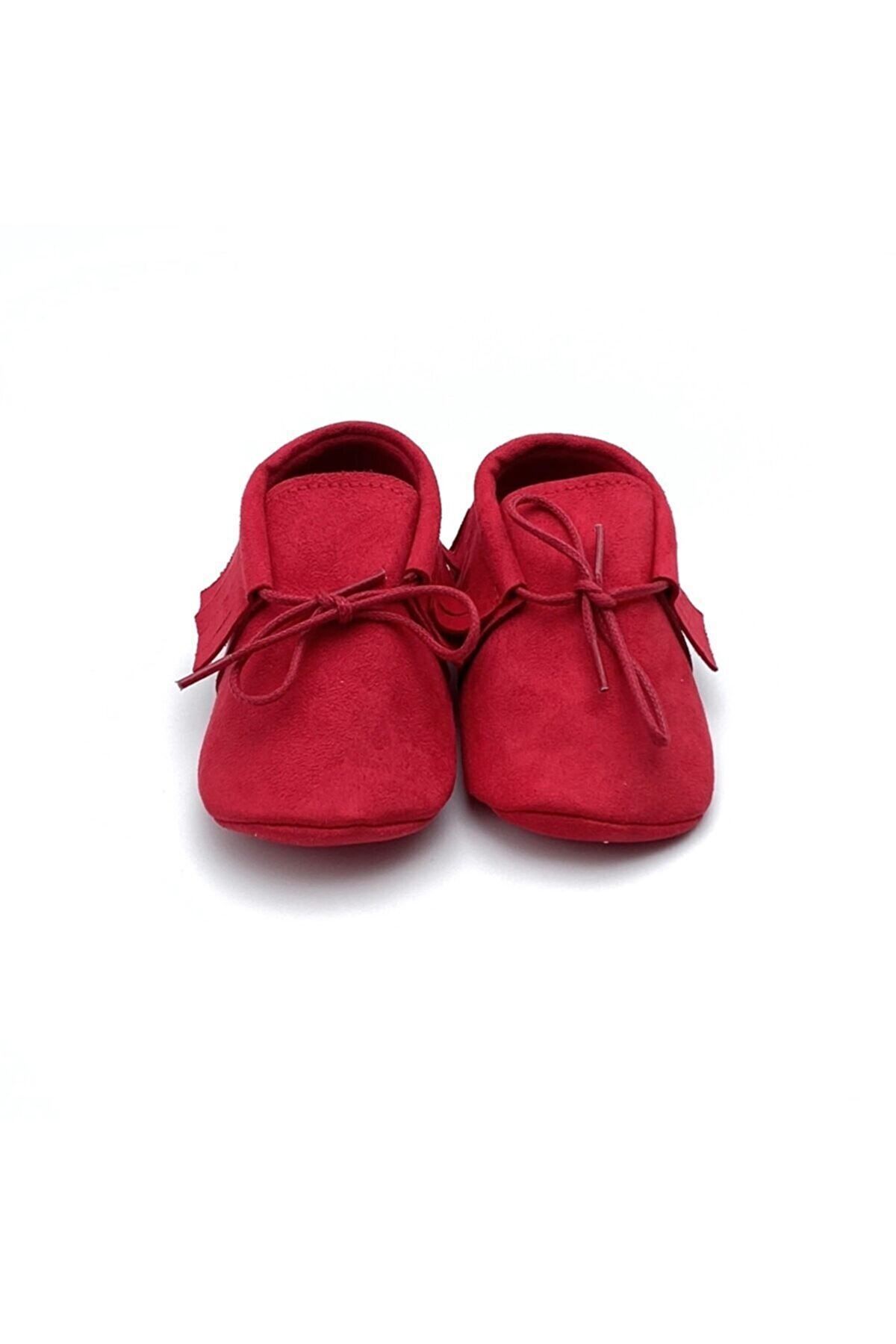 TUĞRA CENTER-Baby Tuğra Handmade Lace-up Moccasin Booties Baby Shoes - Red 1