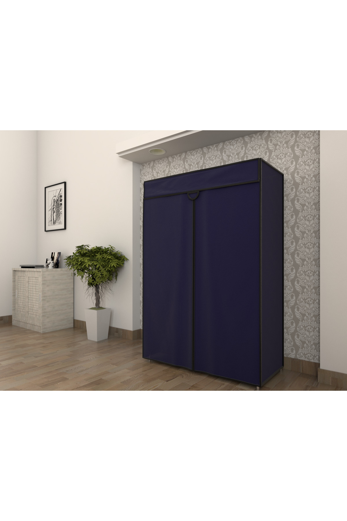 BurakBezDolap Plastik Raflı Çelik Borulu Askılı Bez Dolap Gardırop