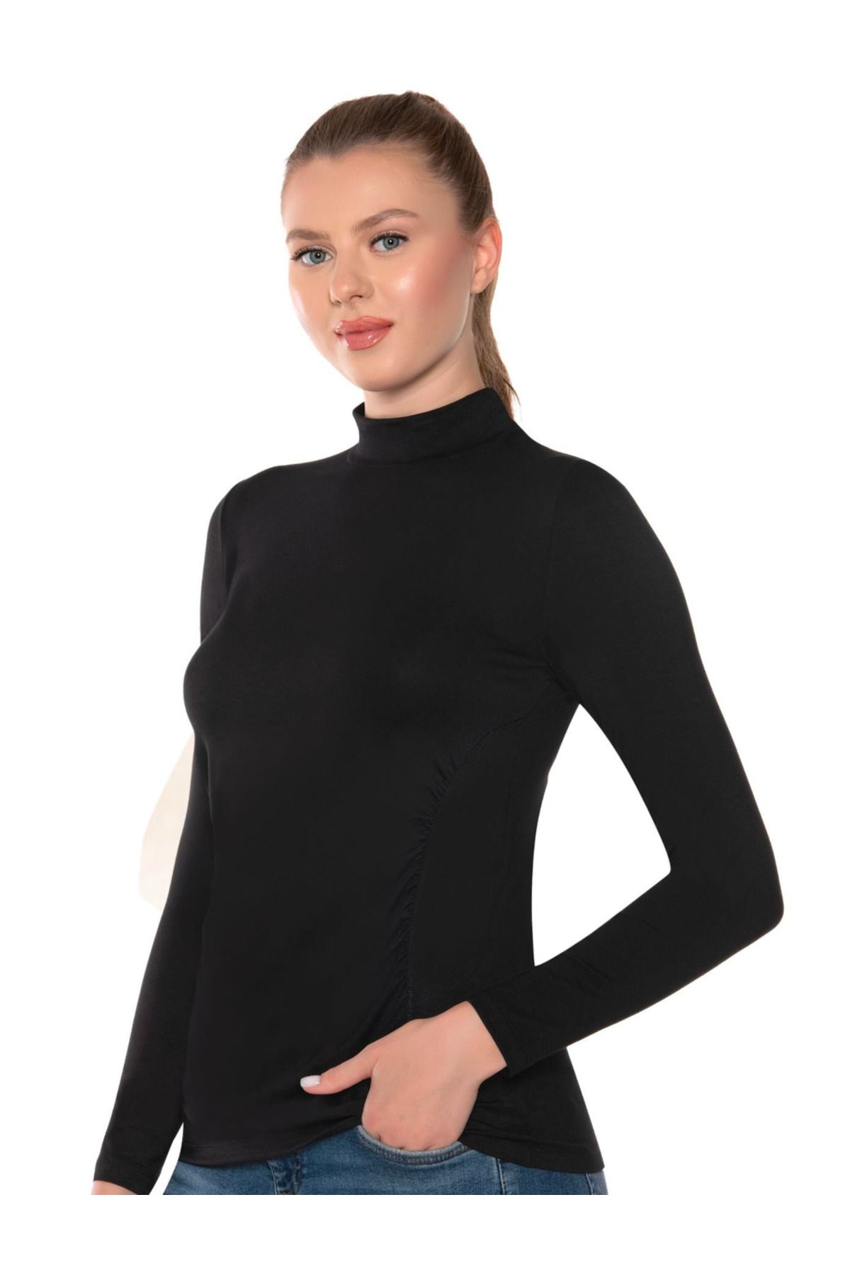 Belinay-Women'S, Black, 96% Viscose, Half Turtleneck, Solid Basic Body 1