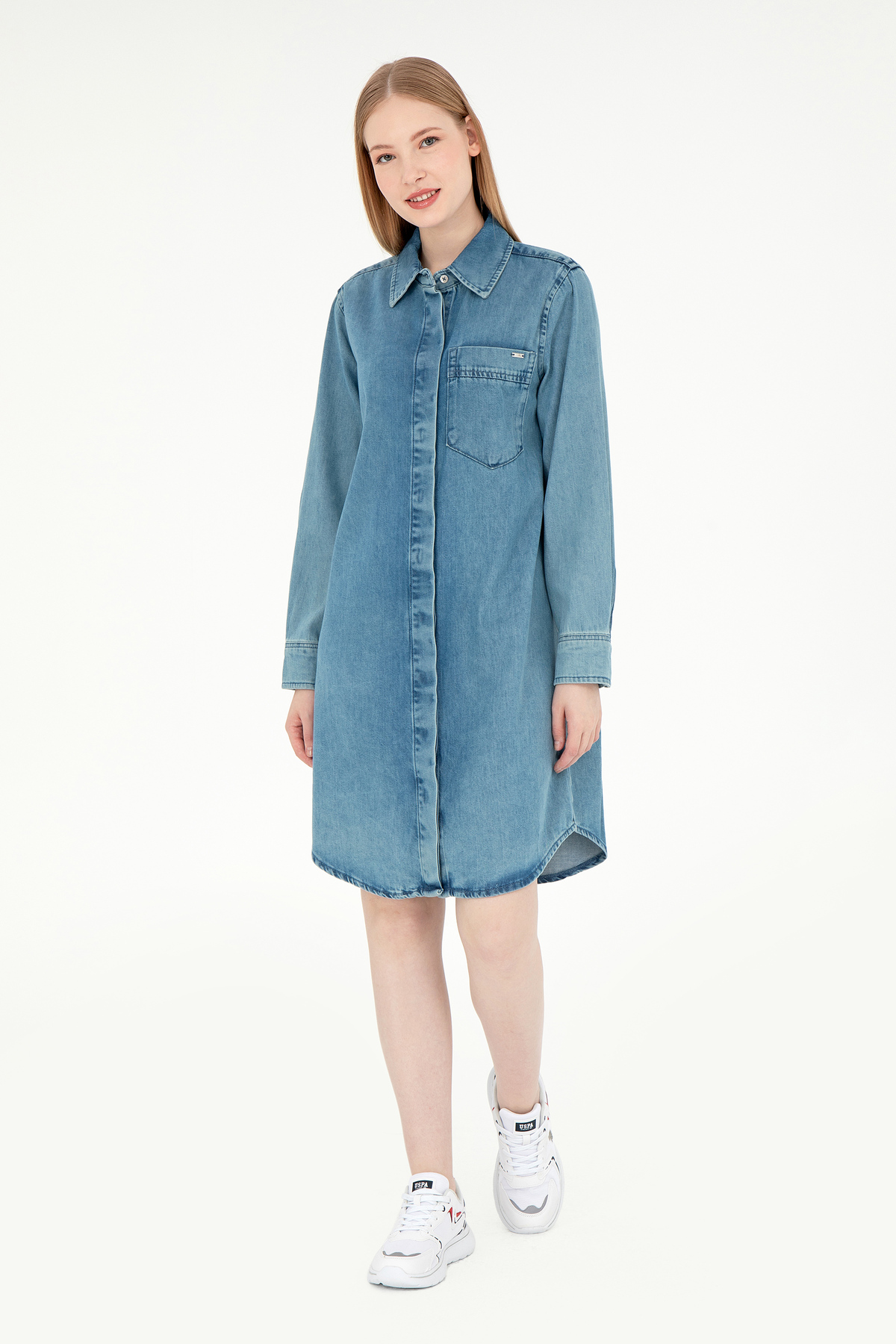 U.S. Polo Assn.  Kadın Mavi Mini Boy Jean Elbise 50289334-DN0022