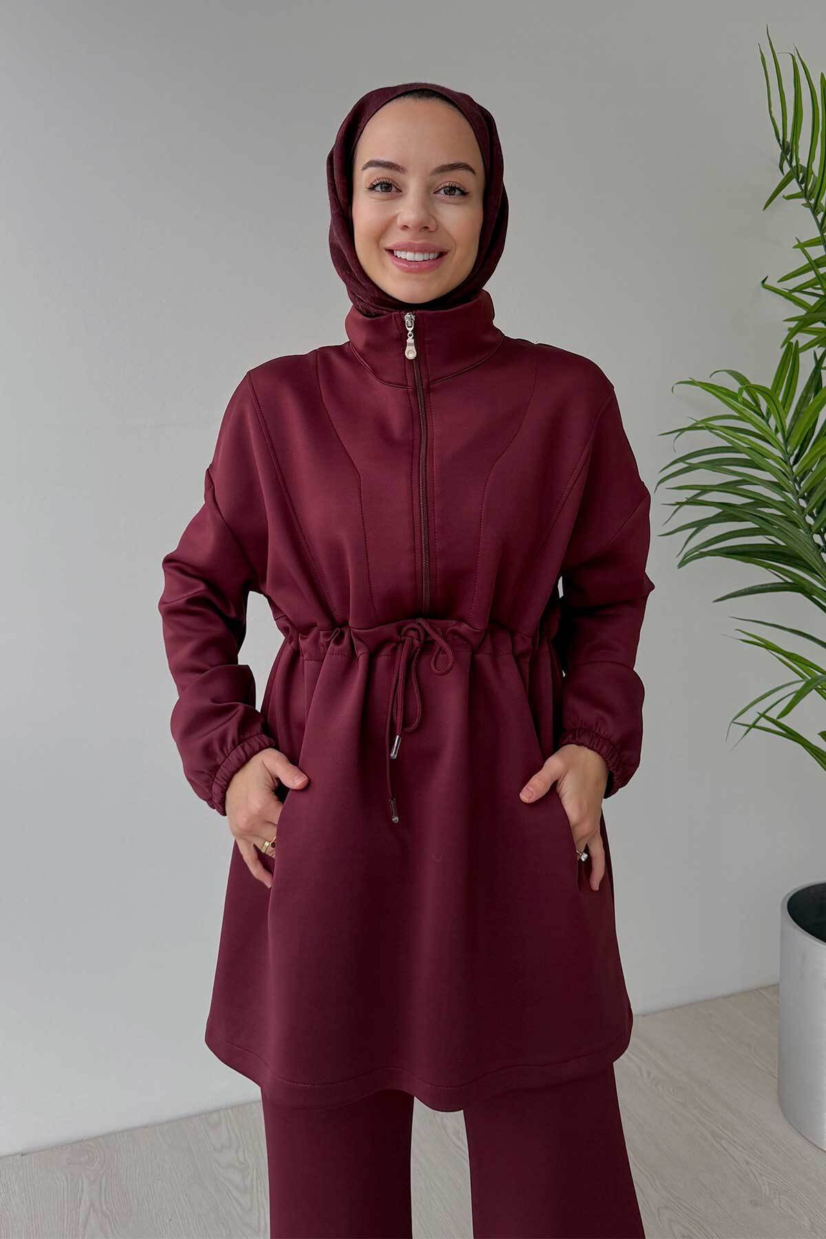 Ka Hijab-Set 2 piese Hijab Scuba Burgundy - Guler de design 4