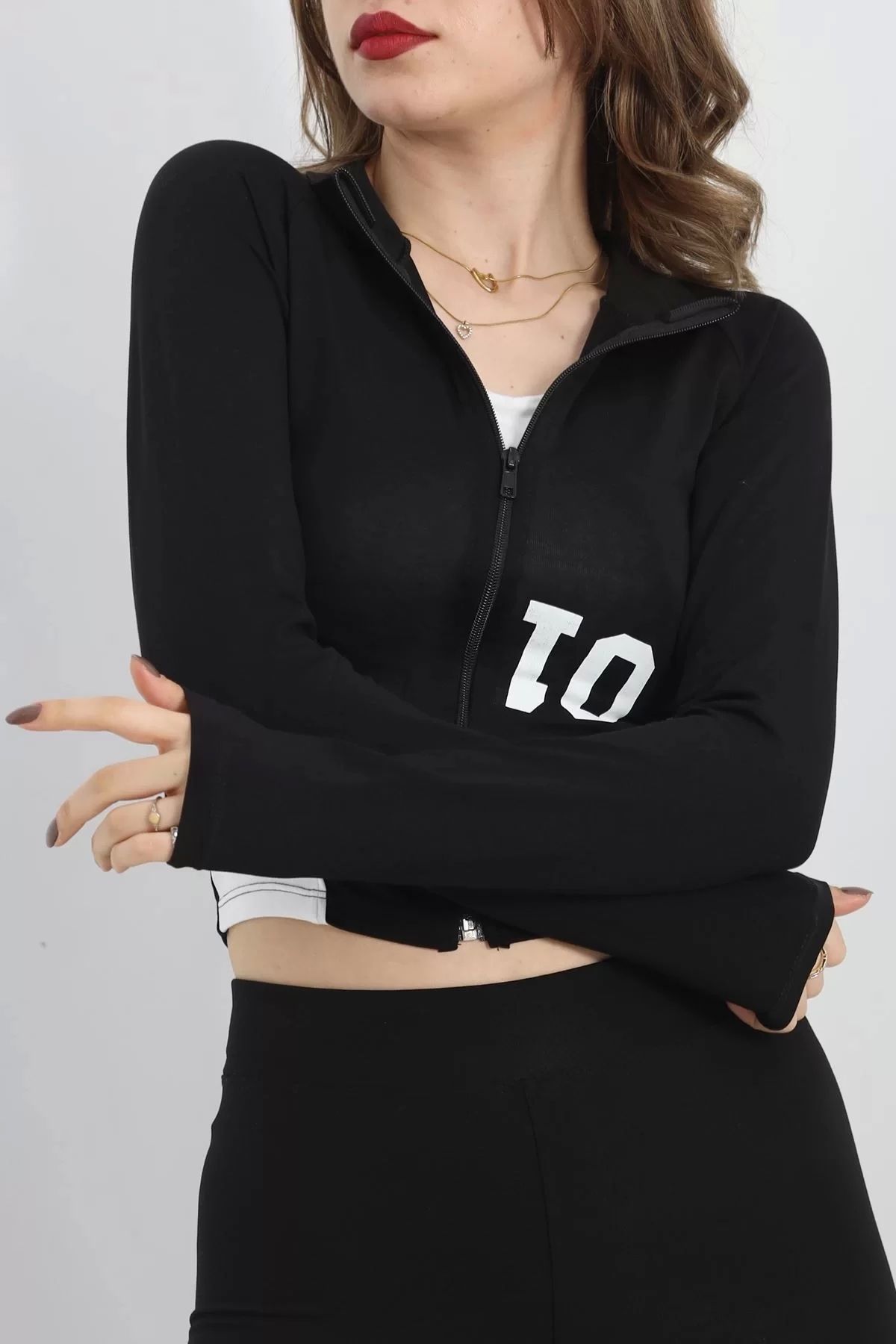 Butik-Black Combed Jacket with Zipper - 40080.1855 1