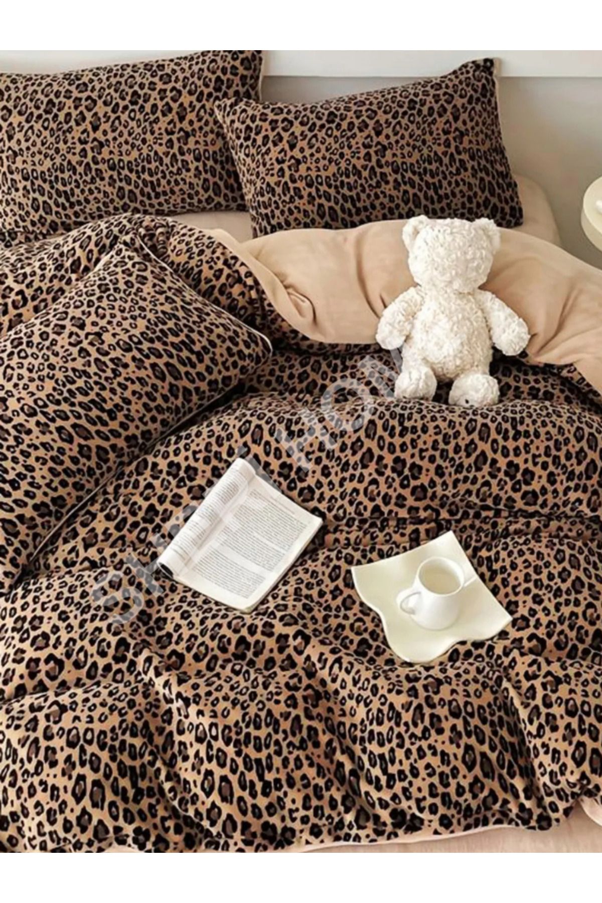 Sheri Home-Double Leopard Print Duvet Cover Set - Elastic, 100% Cotton 200X220 2