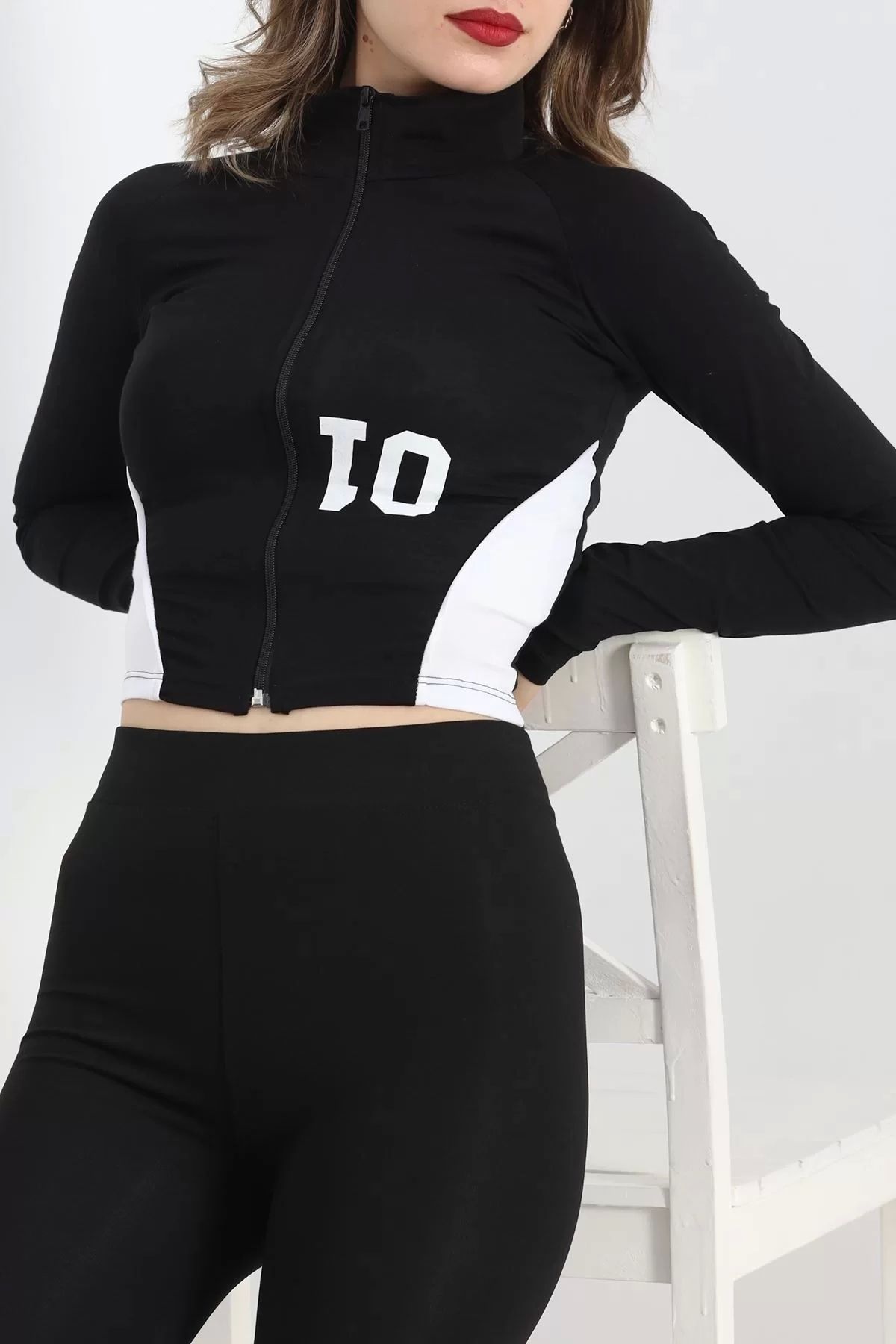 Butik-Black Combed Jacket with Zipper - 40080.1855 6