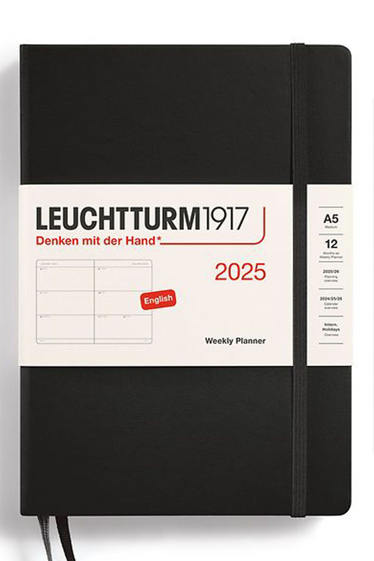 Leuchtturm1917 2025 Haftalık Ajanda, Orta Boy (A5), Sert Kapak, 144 Sayfa, İngilizce,