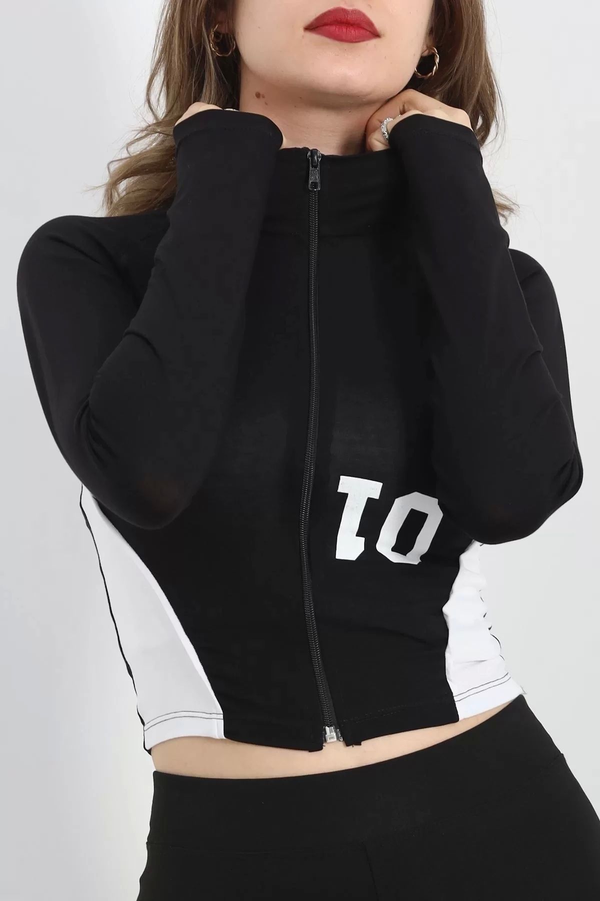 Butik-Black Combed Jacket with Zipper - 40080.1855 4