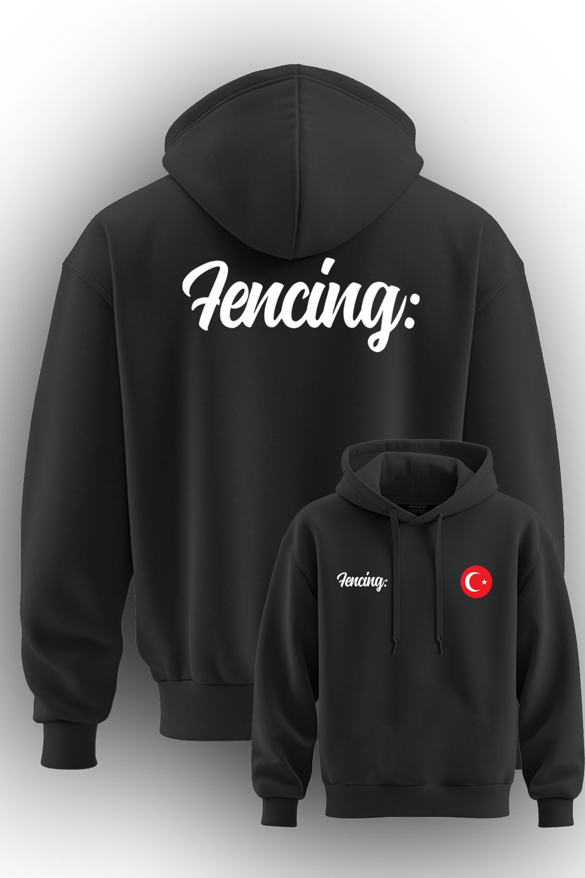 TOP GLORY Eskrim Baskılı 3 İp Şardonlu Kapüşonlu Sweatshirt hoodie Fencing Sweat FENC83001