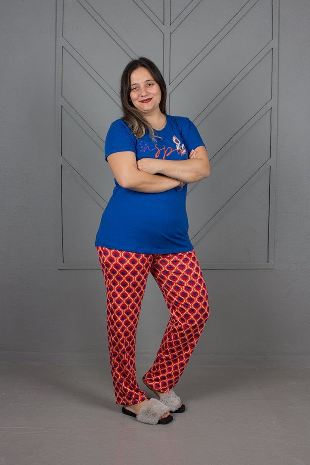 Truva XXL-Plus Size Bottom Patterned Pajamas Set 4