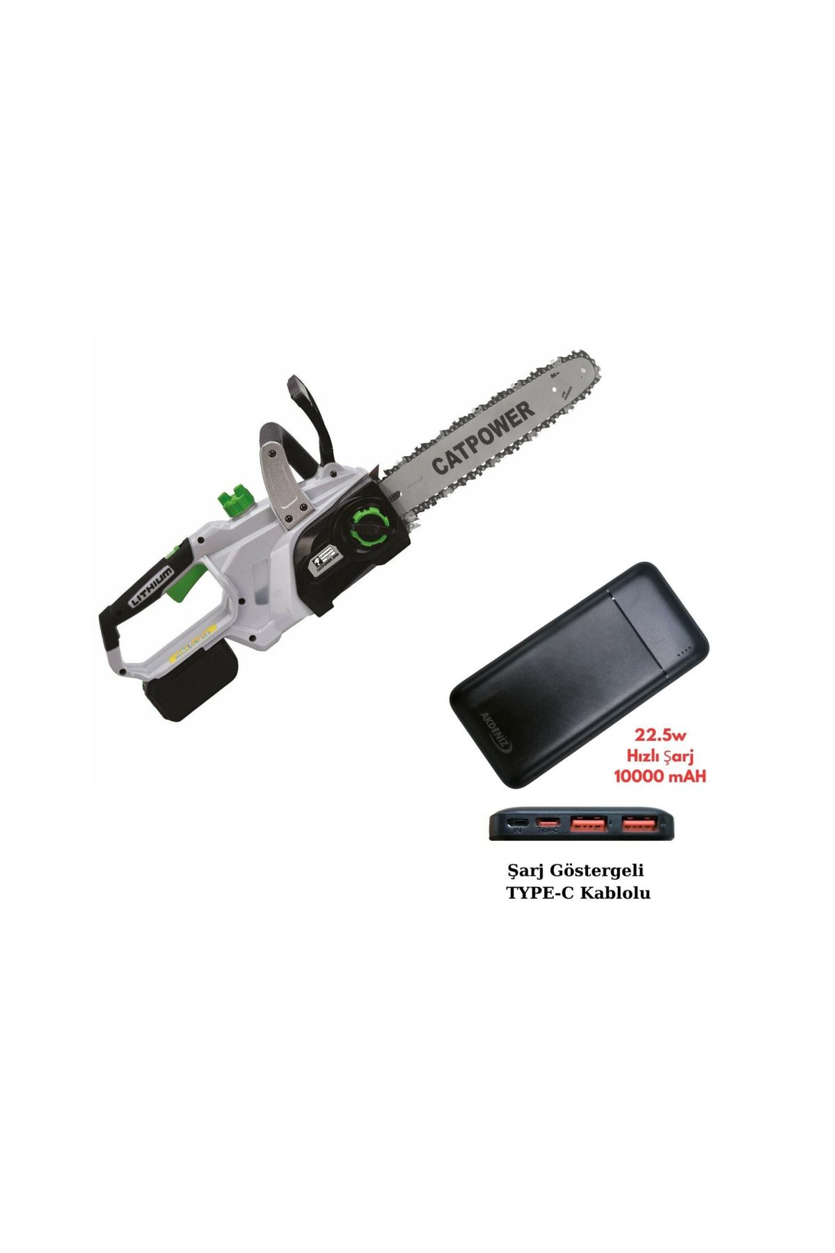 catpowertools Catpower 2096- Ağaç Kesme Akülü Makina 18V 25 Cm 4.0 Ah+Akdeniz Taşınabilir Şarj Cihazı