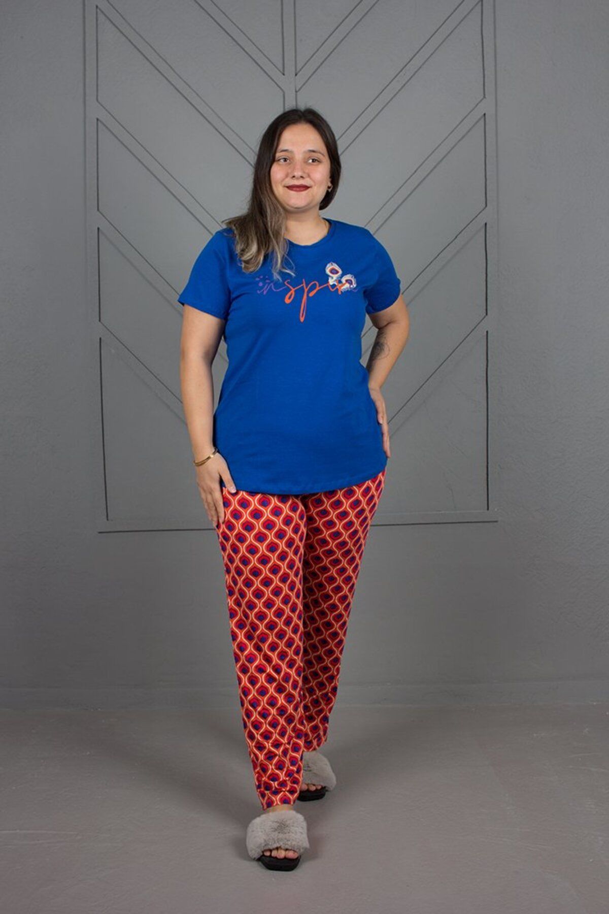 Truva XXL-Plus Size Bottom Patterned Pajamas Set 3