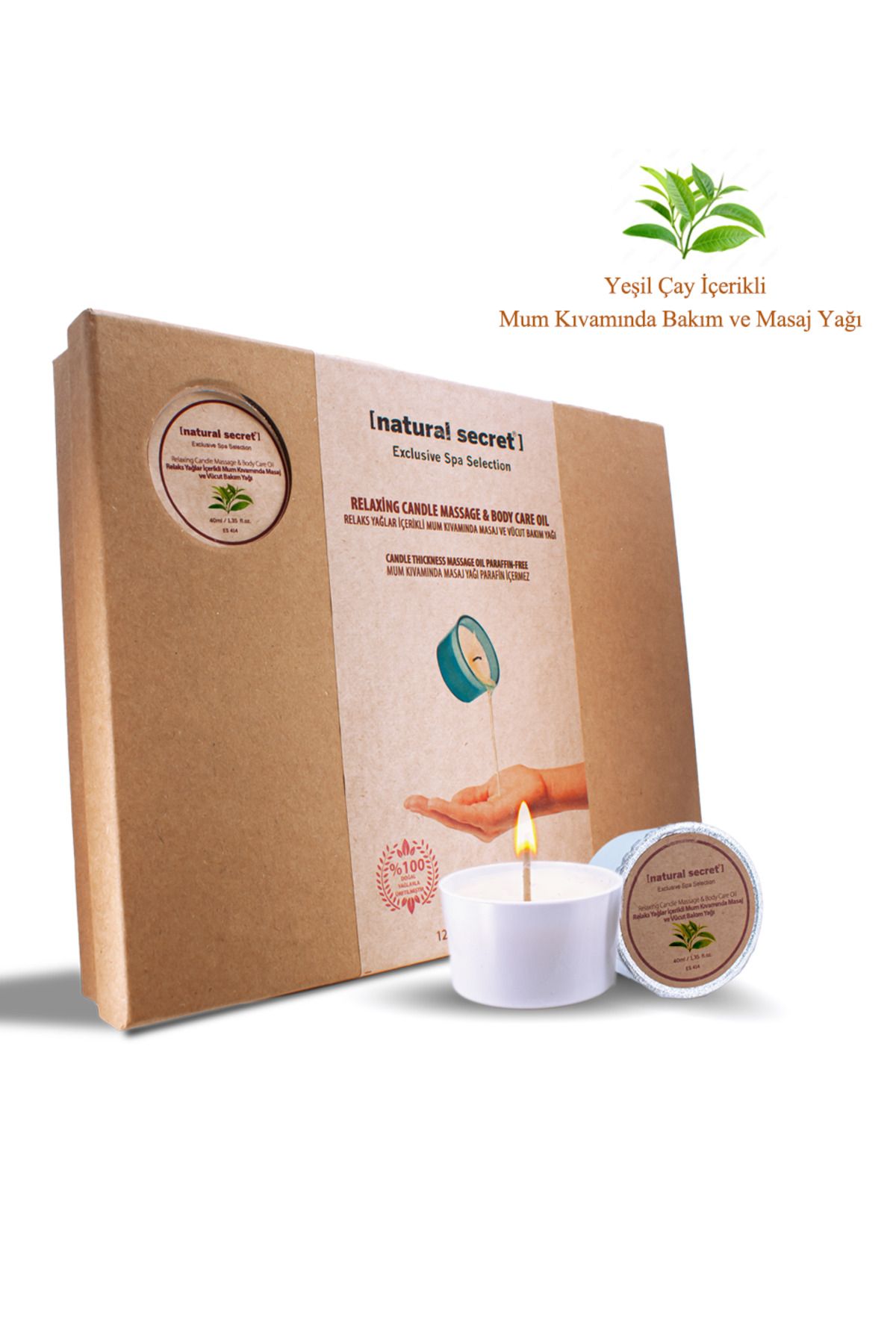 Natural Secret Yeşil Çay İçerikli Mum Kıvamında Masaj ve Vücut Bakım Yağı 12X40ml / GREEN TEA CANDLE MASSAGE