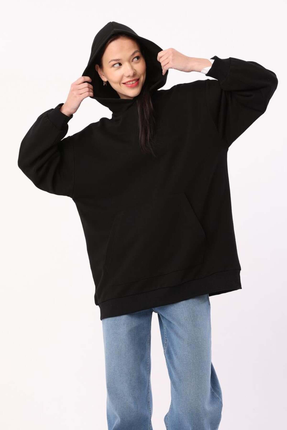 ALLDAY Siyah-Kanguru Cepli Oversize Sweatshirt