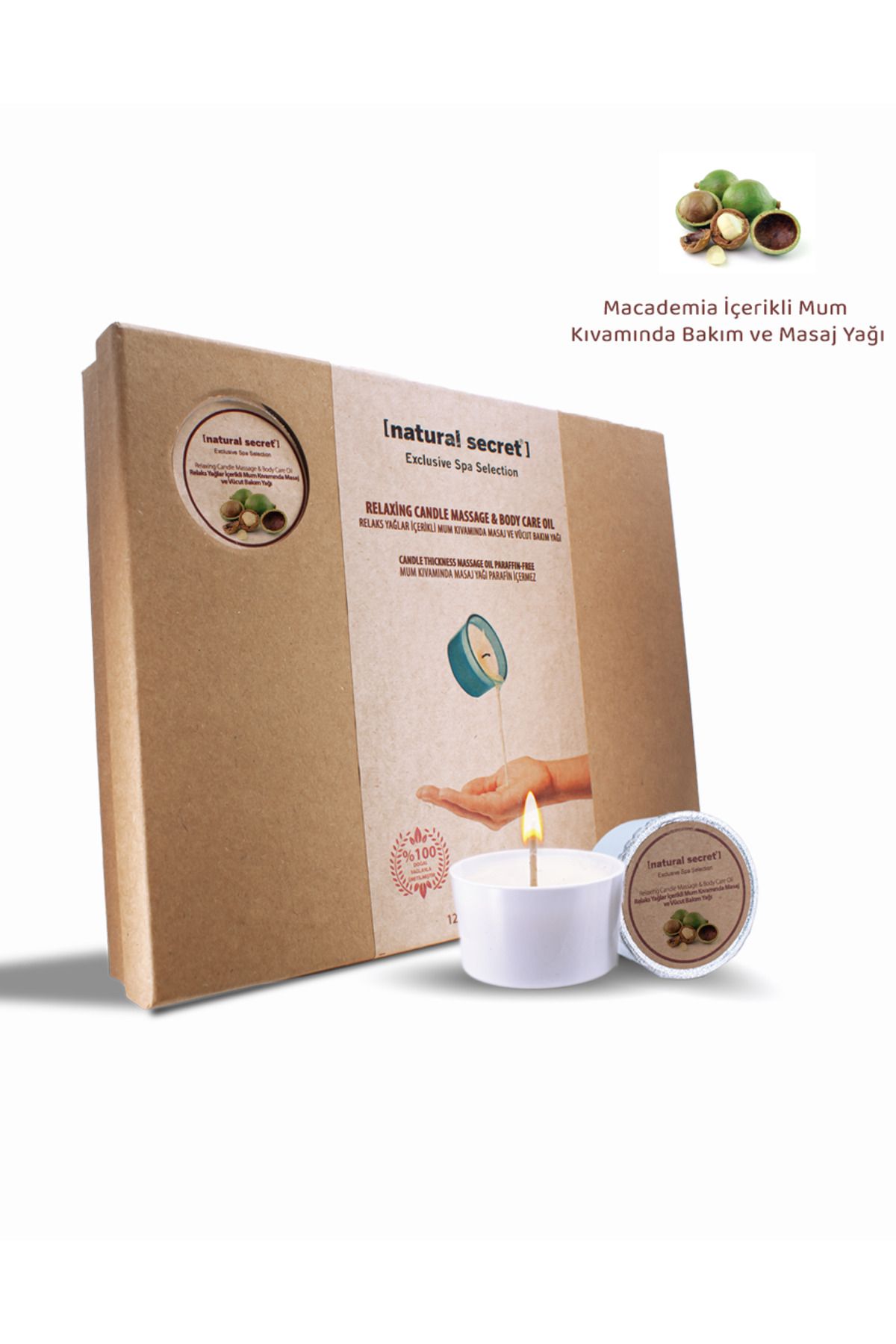 Natural Secret Makademya İçerikli Mum Kıvamında Masaj ve Vücut Bakım Yağı 12X40ml / MACADAMIA CANDLE MASSAGE