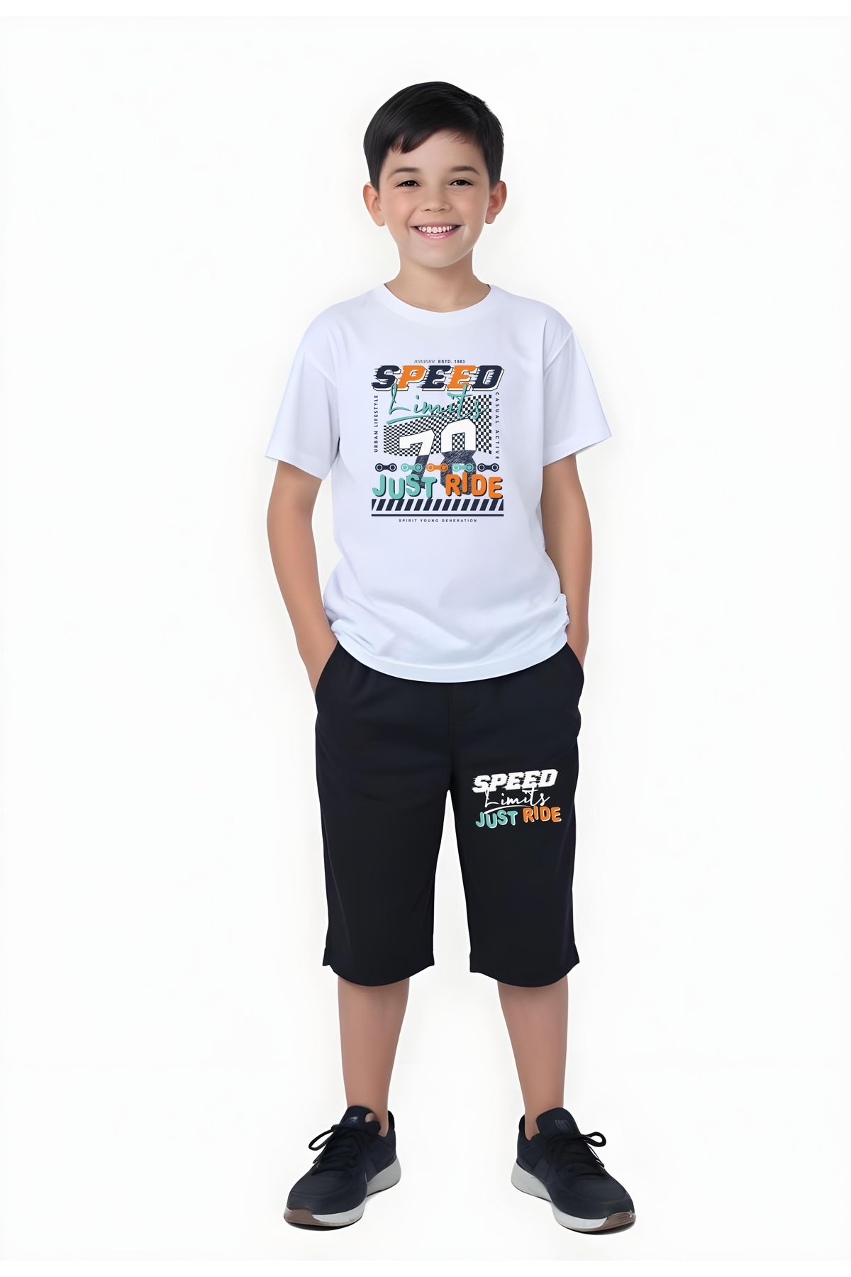 panios kids Costum Capri Cu Buzunar Dublu Cu Imprimeu Just Ride Pentru Baieti Masculin - 9 years