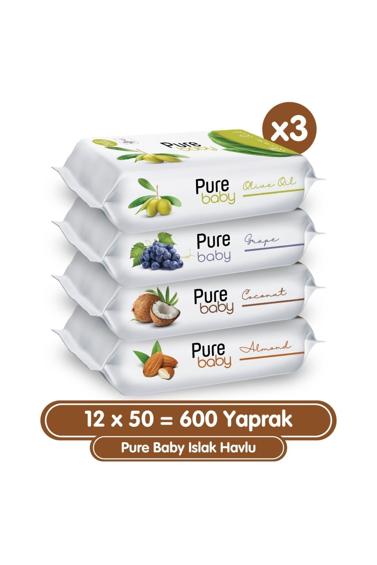 Sleepy Pure Baby Meyveli Karma 50 Yaprak 12'li Paket Islak Havlu