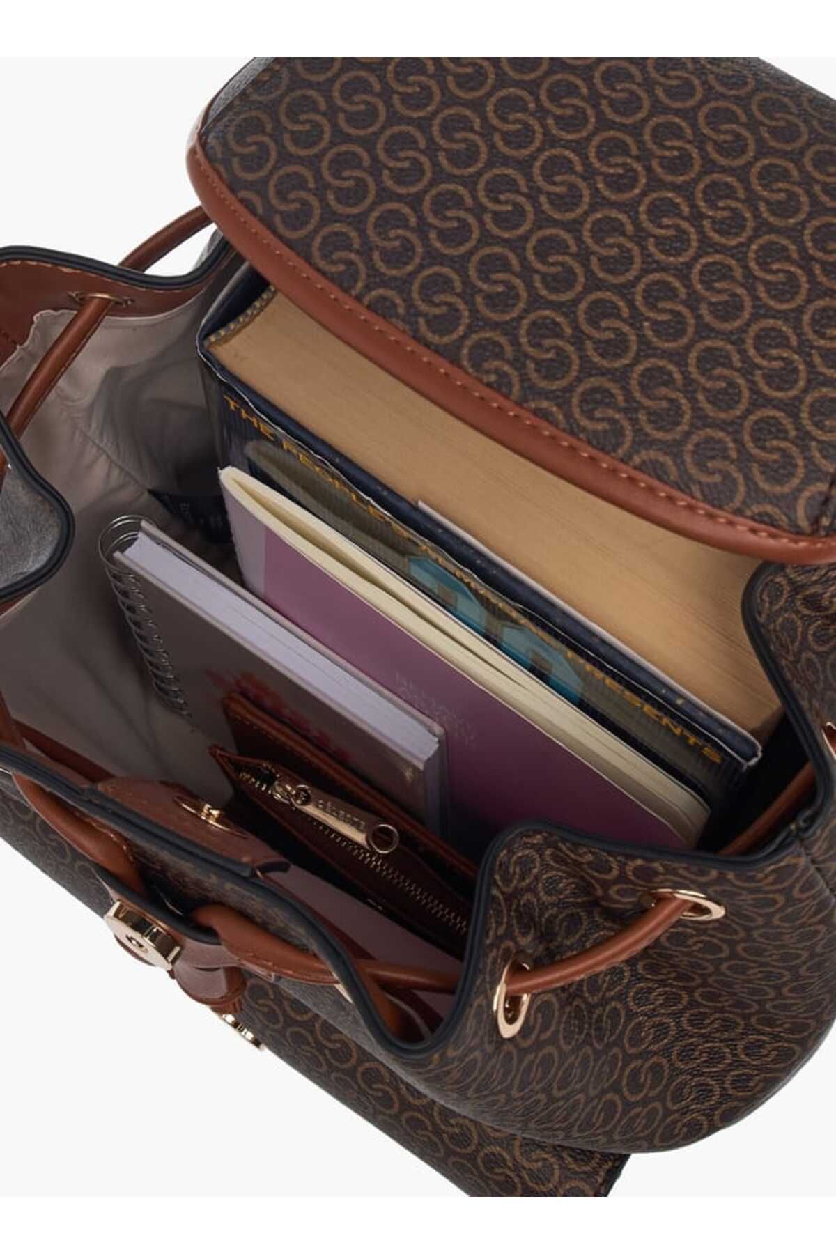 Celeste-Monogram Print Backpack with Drawstring Closure 6