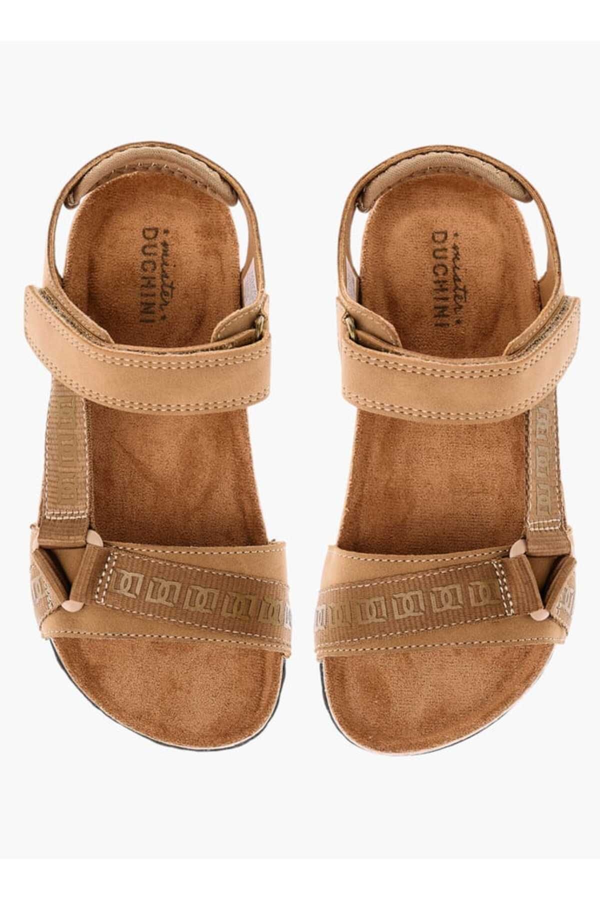 Mister Duchini-Monogram Print Strap Sandals with Hook and Loop Closure 1